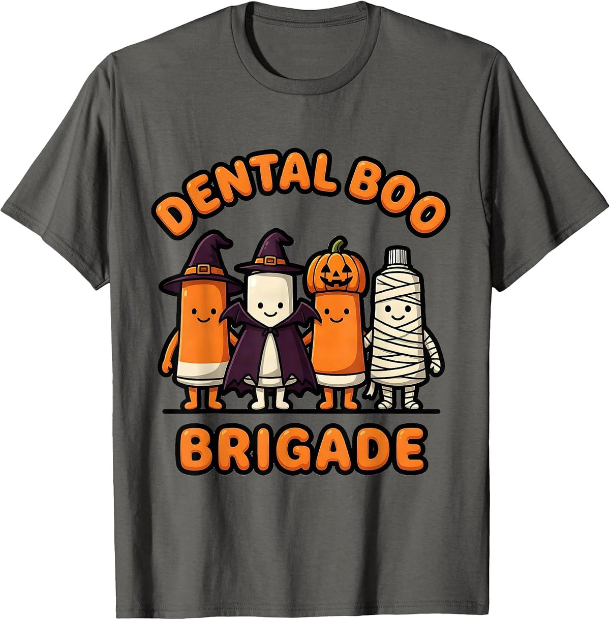 Dental Boo Brigade Cute Halloween Dentist Costume Humor T-Shirt - Asphalt Grey