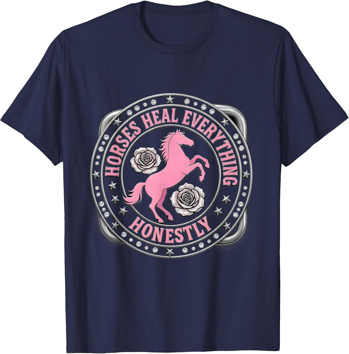 Horses Heal Everything Honestly Equestrian Design T-Shirt - Navy Blue