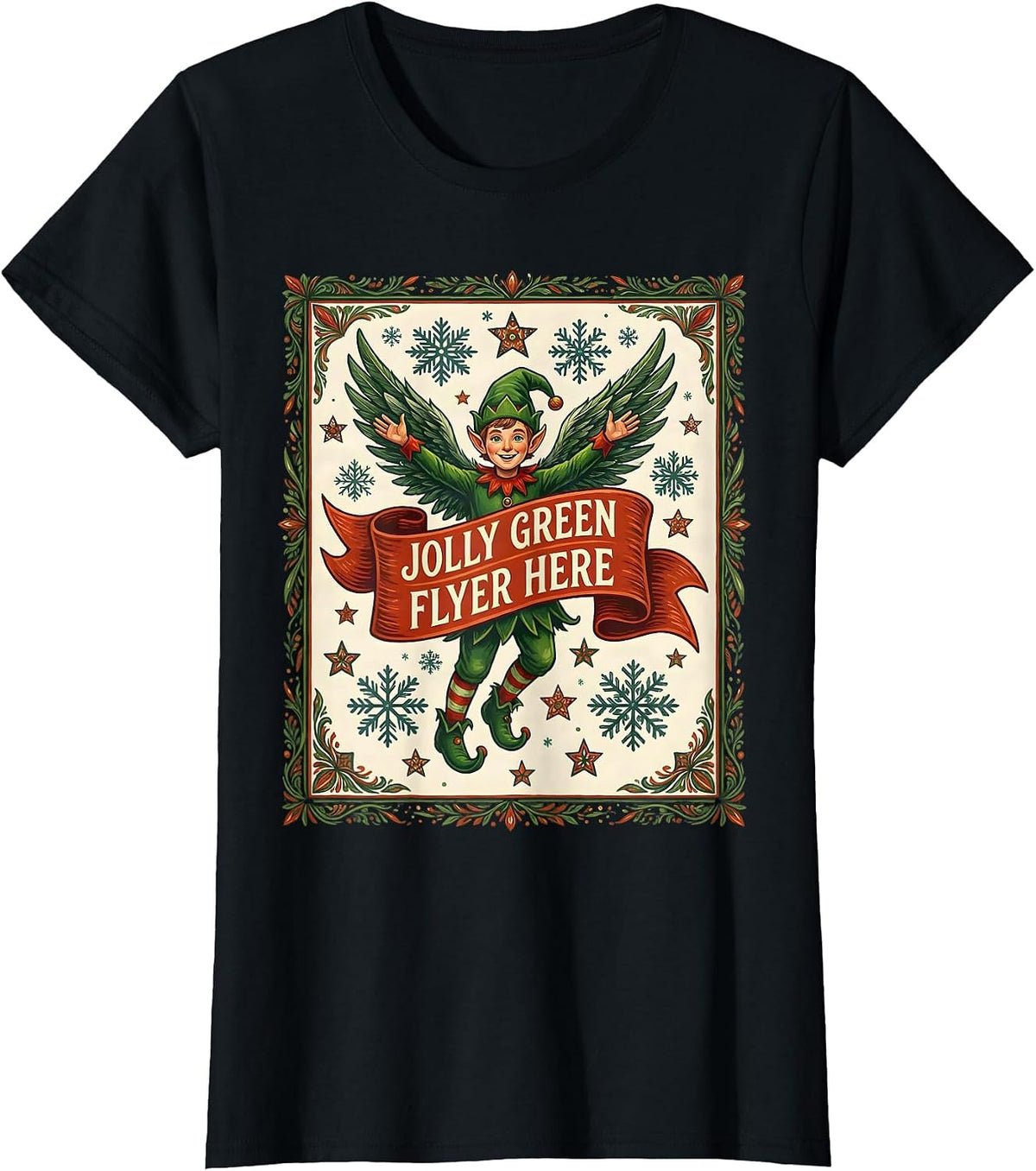 Jolly Green Flyer Christmas Aviation Design T-Shirt - Black