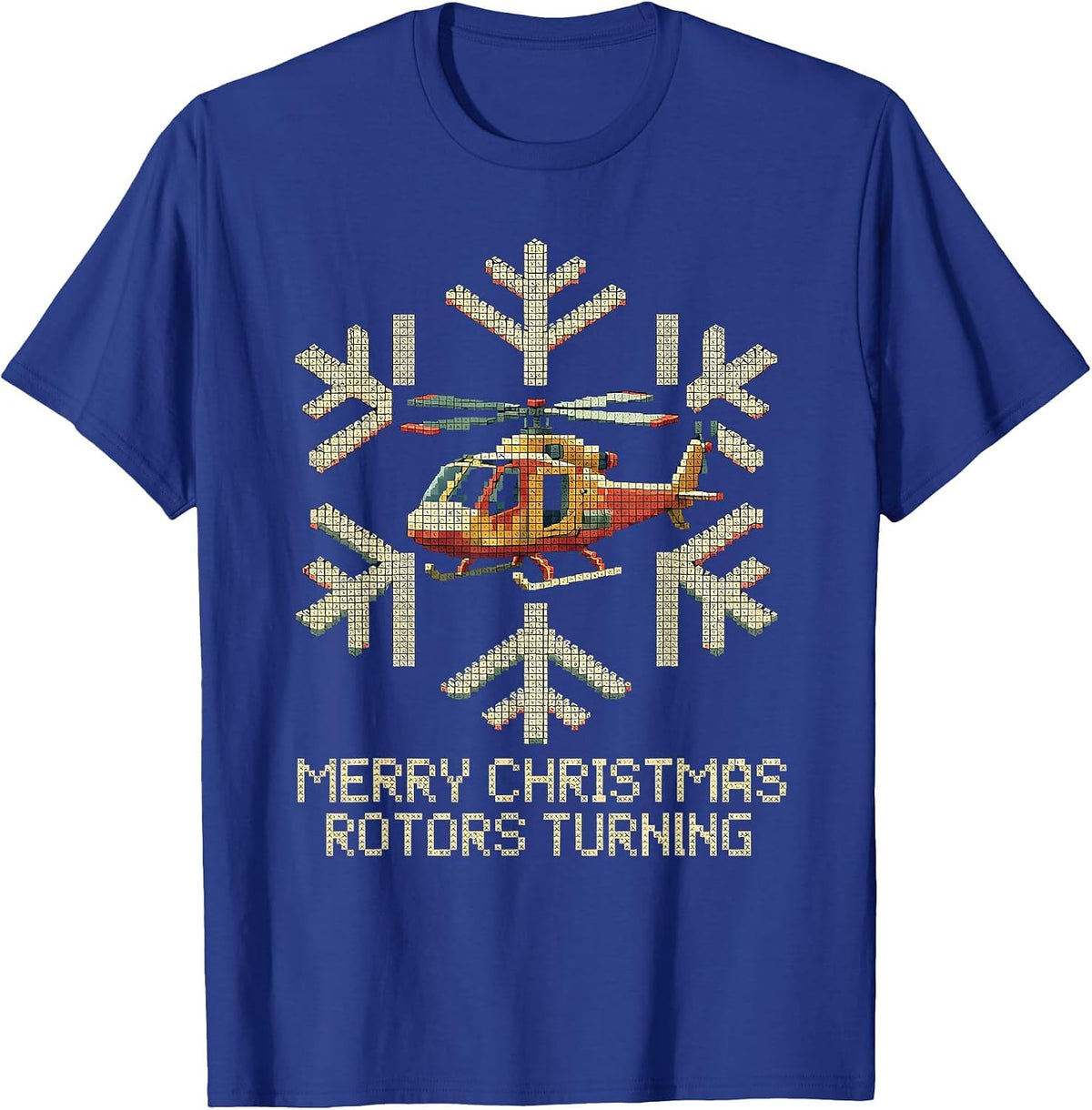 Men's Merry Christmas Rotors Turning Cross Stitch Sampler Pilot T-Shirt - Royal Blue