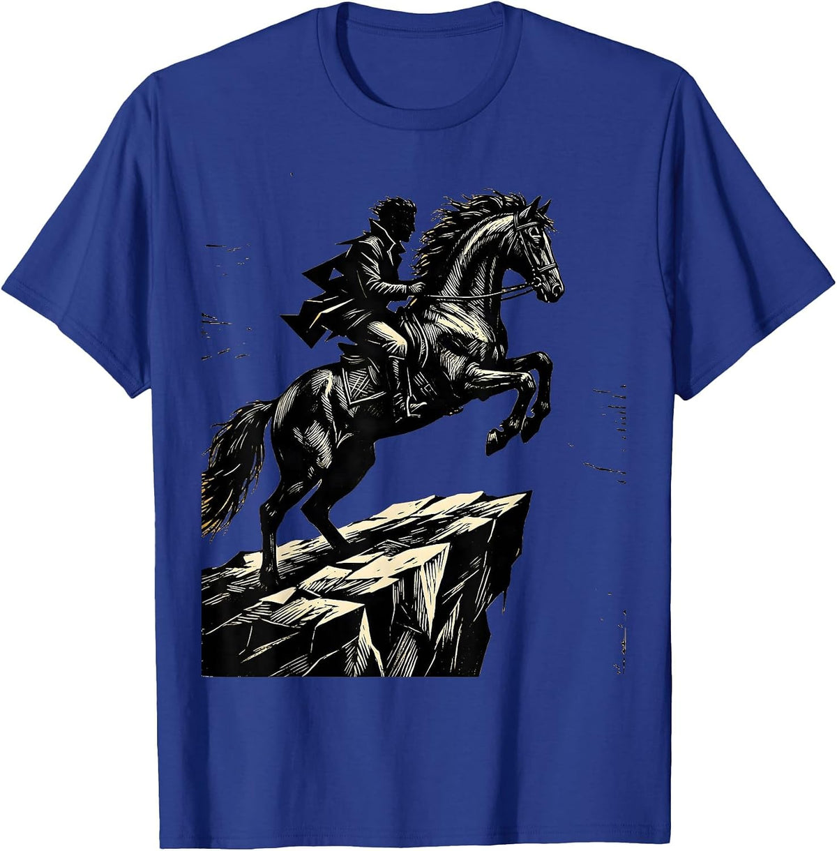 Men's Horse and Rider Silhouette Cliff Edge Design T-Shirt - Royal Blue