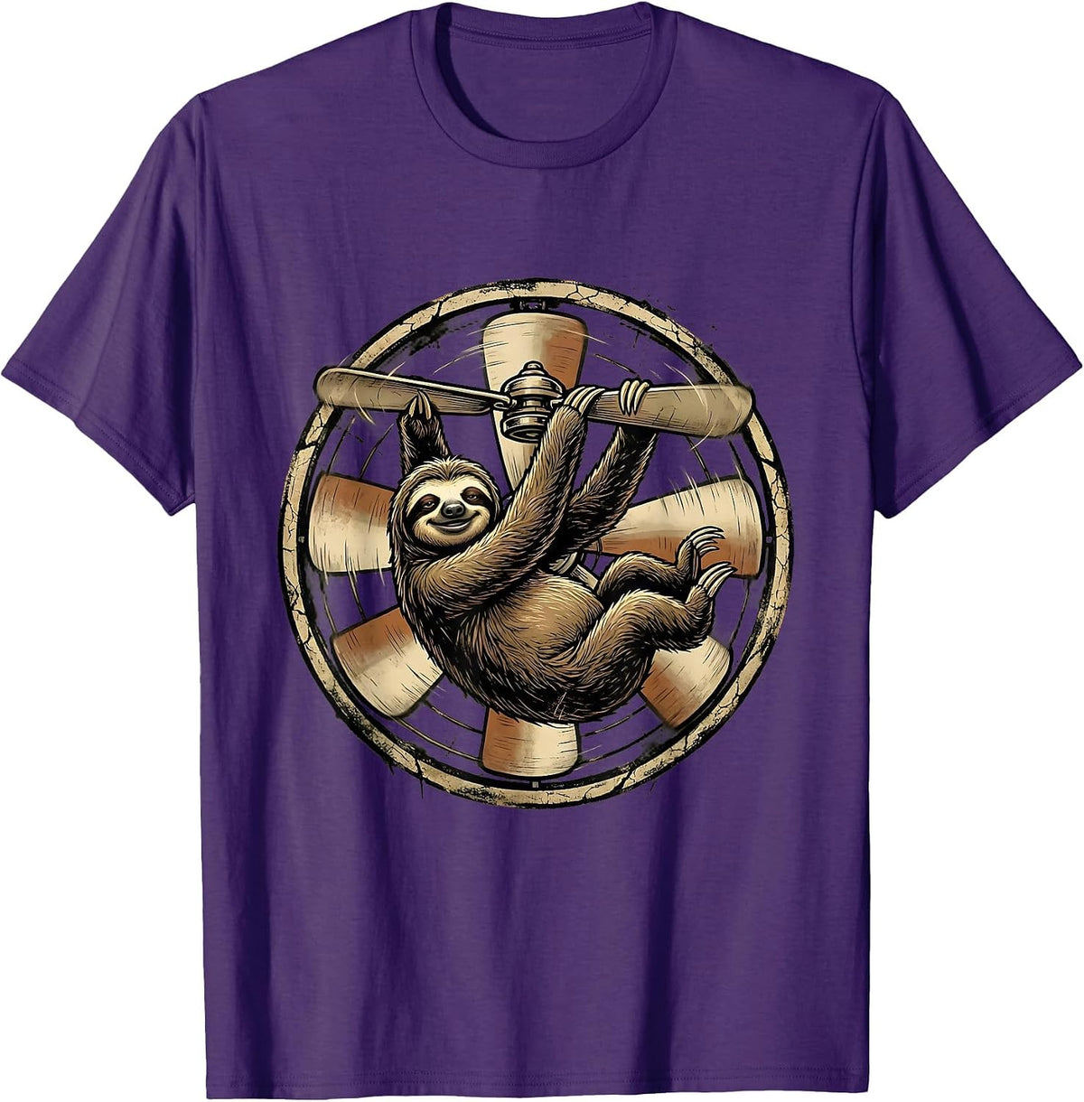 Lazy Sloth Hanging From Office Ceiling Fan T-Shirt - Purple