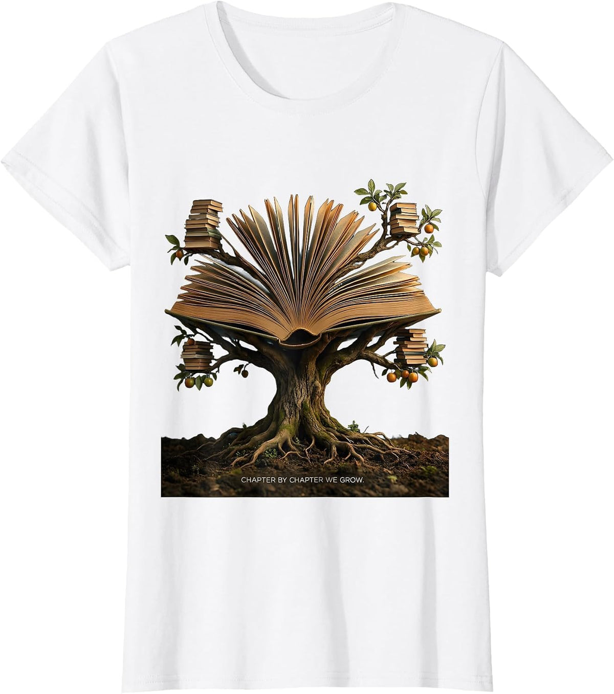 Chapter by Chapter We Grow Reading Teacher Design T-Shirt - White