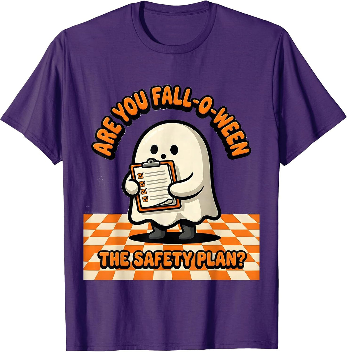 Men's Are You Fall-O-Ween The Safety Plan Funny Teacher Ghost T-Shirt - Purple