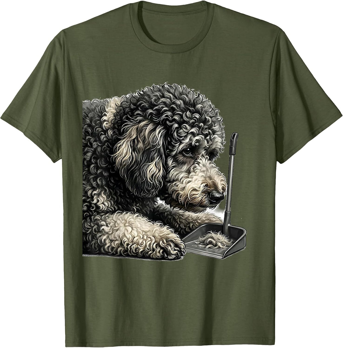 Men's Sheepadoodle Coat Dustpan Humor Dog Owner Gift T-Shirt - Olive Green
