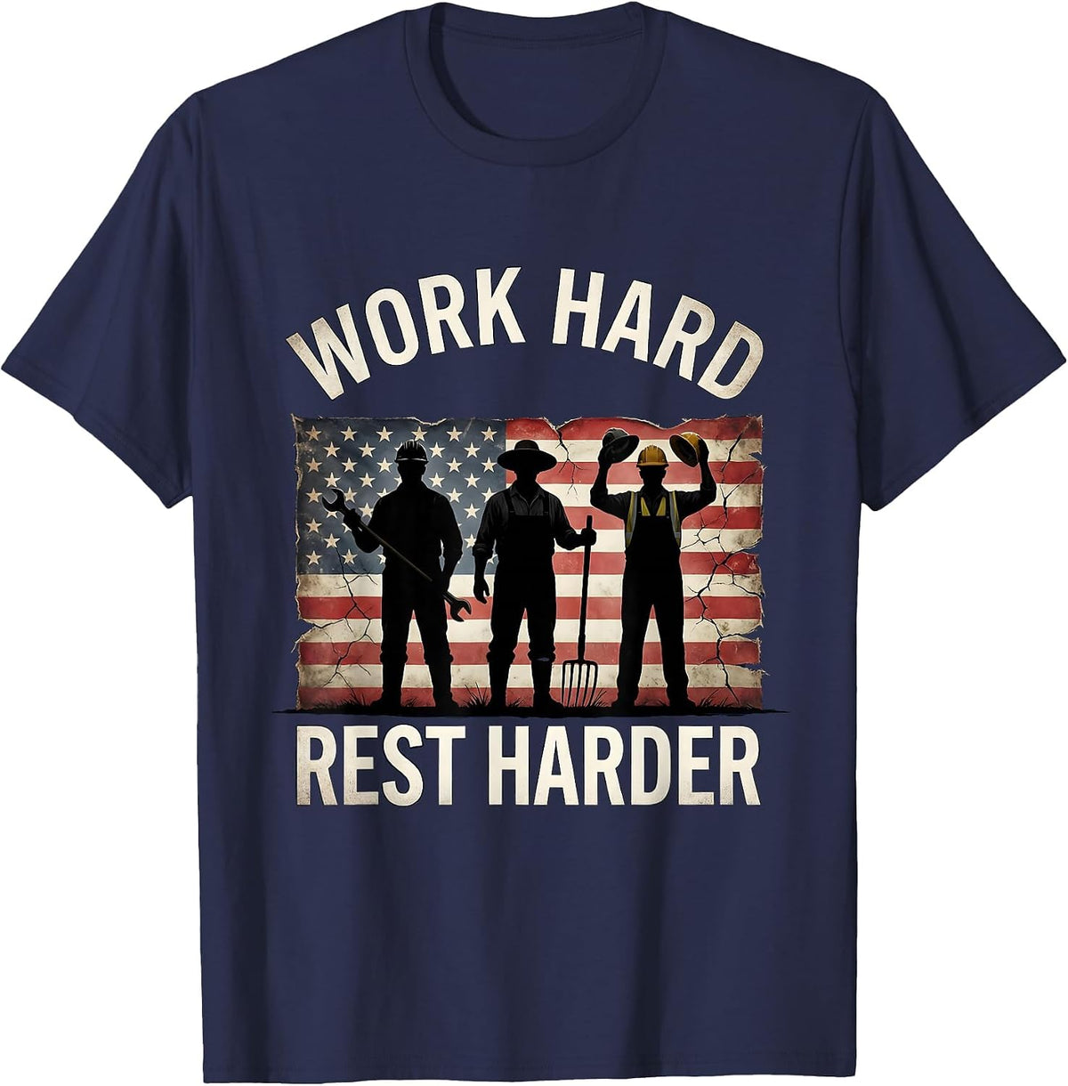 Work Hard Rest Harder Labor Day Graphic Design T-Shirt - Navy Blue