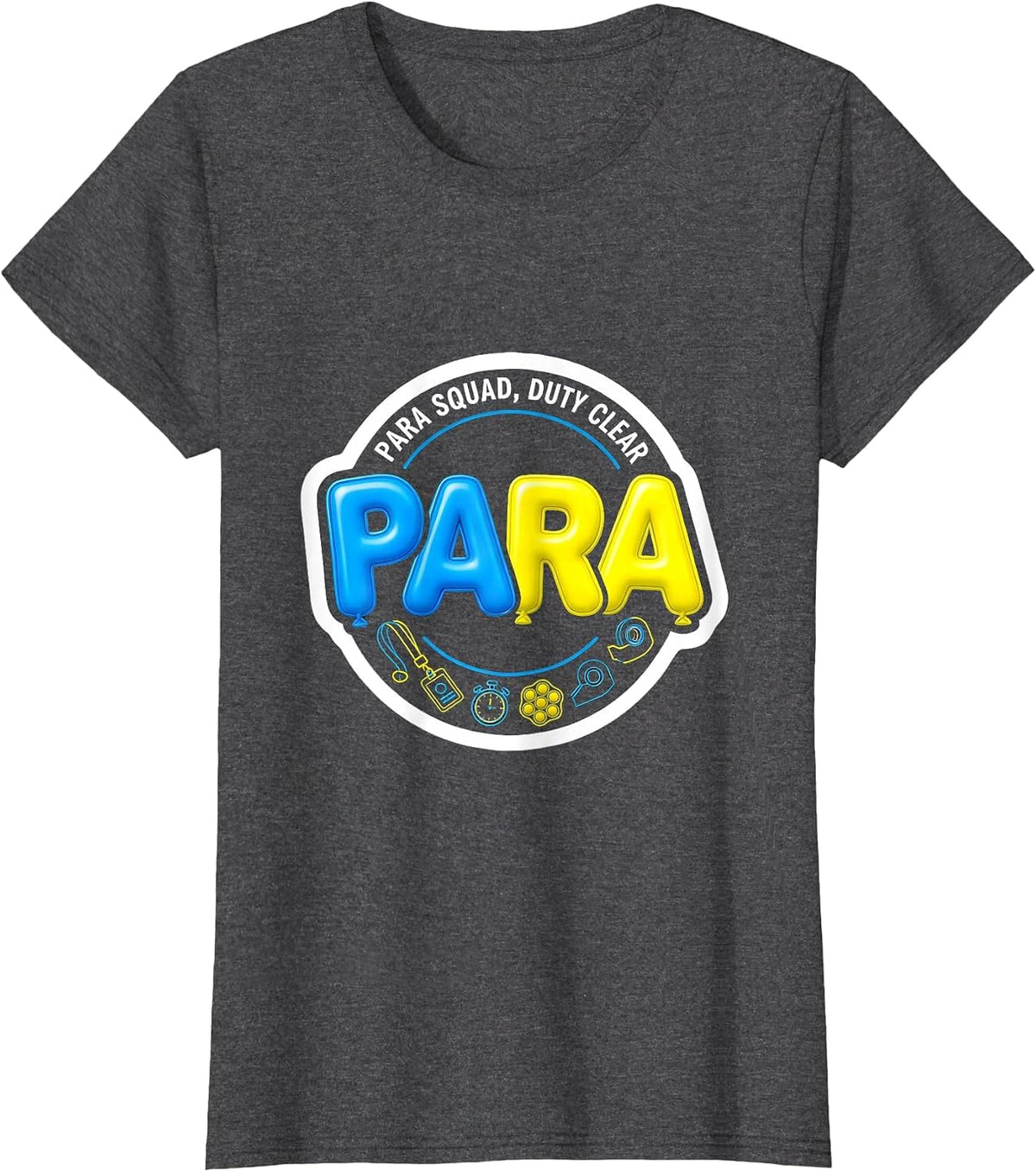 Women's Para Squad Duty Clear Sticker Style Back To School T-Shirt - Dark Heather Grey