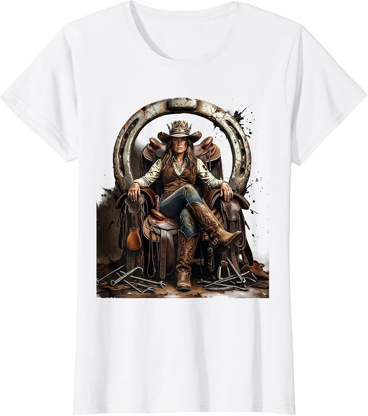 Wild West Queen Cowboy Throne Graphic T-Shirt - White