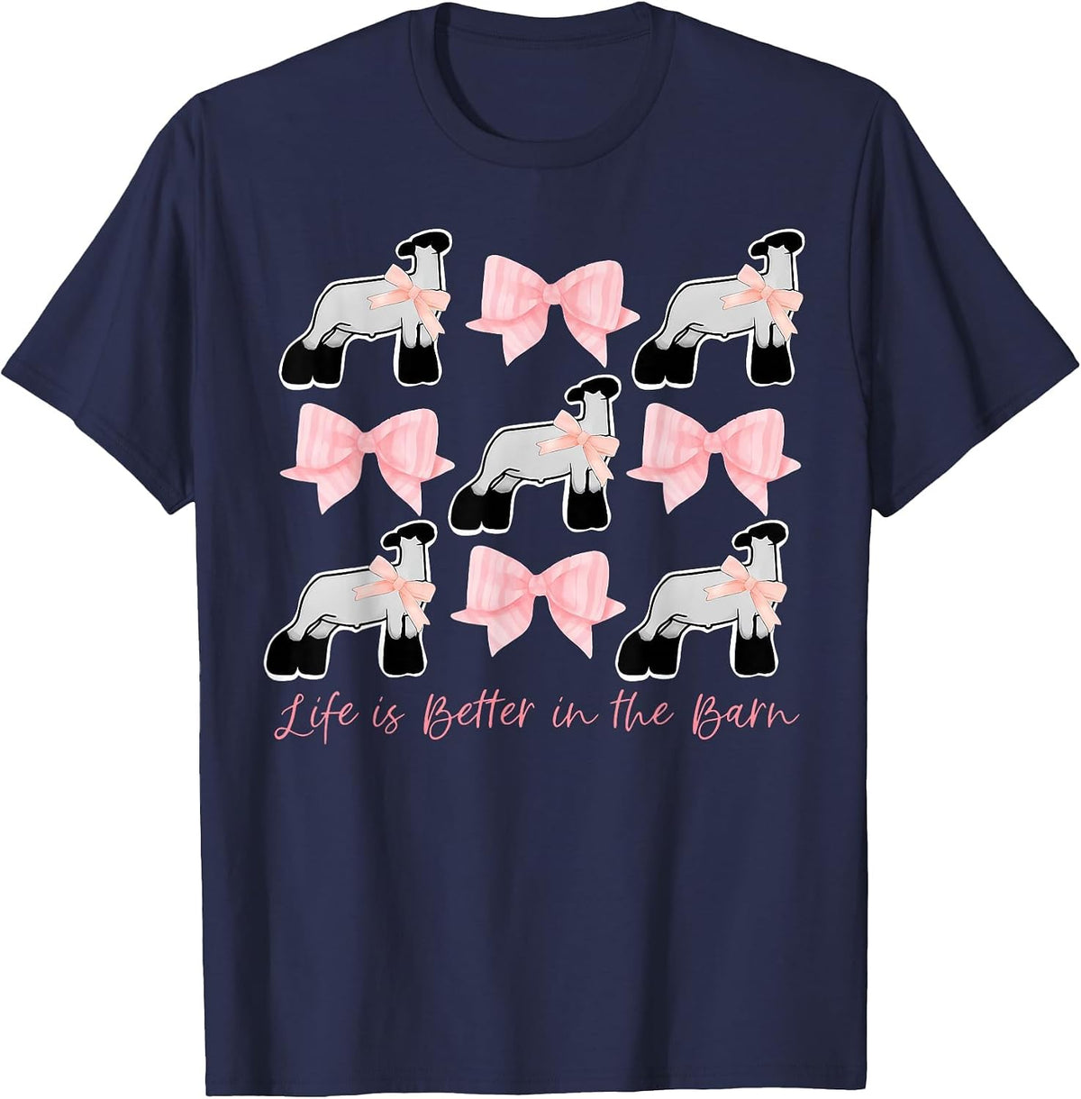 Coquette Bow Show Lamb Breeder Stock Show Mom Livestock T-Shirt - Navy Blue