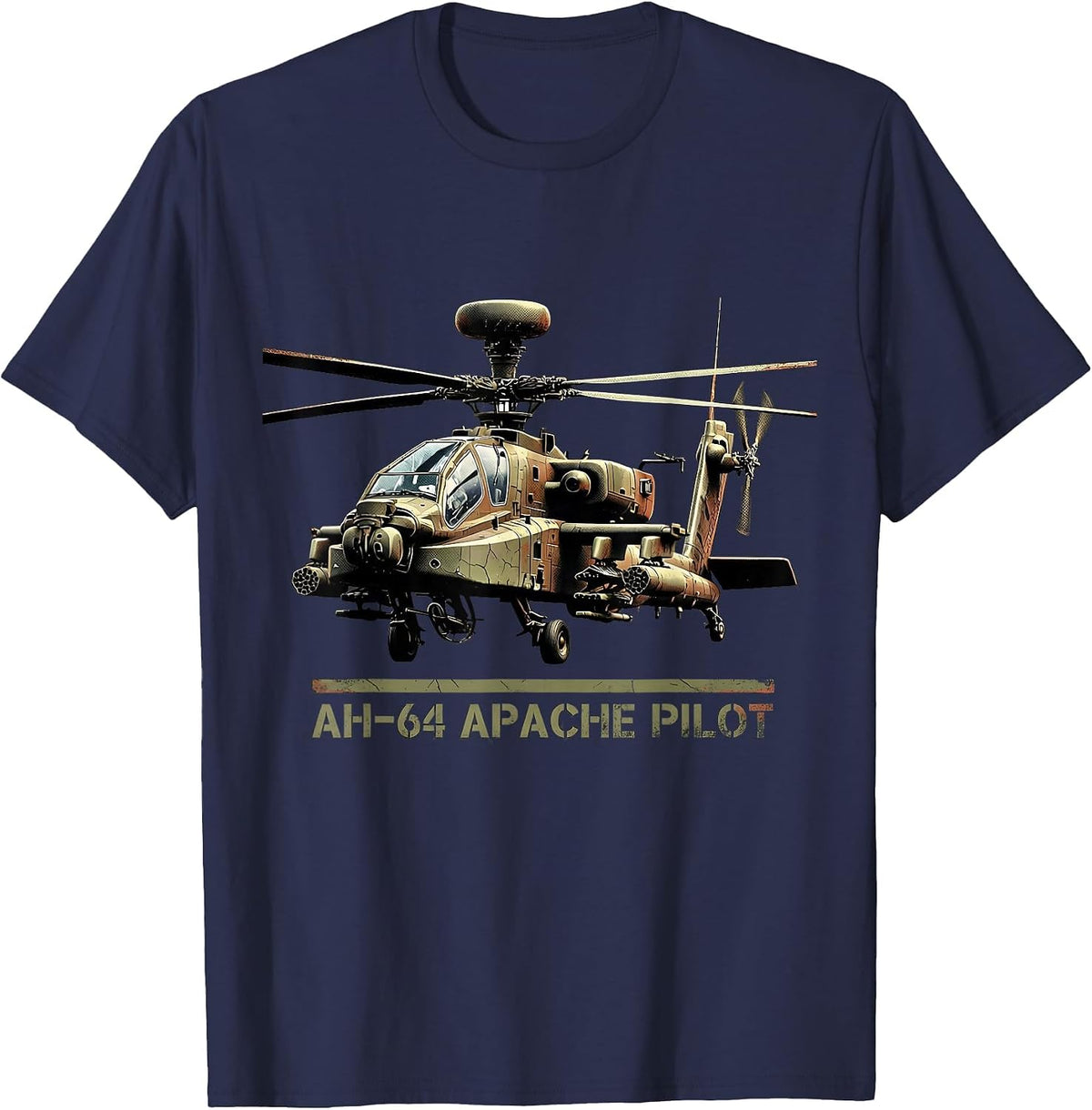 Men's AH-64 APACHE PILOT Distressed Military Helicopter Veteran T-Shirt - Navy Blue