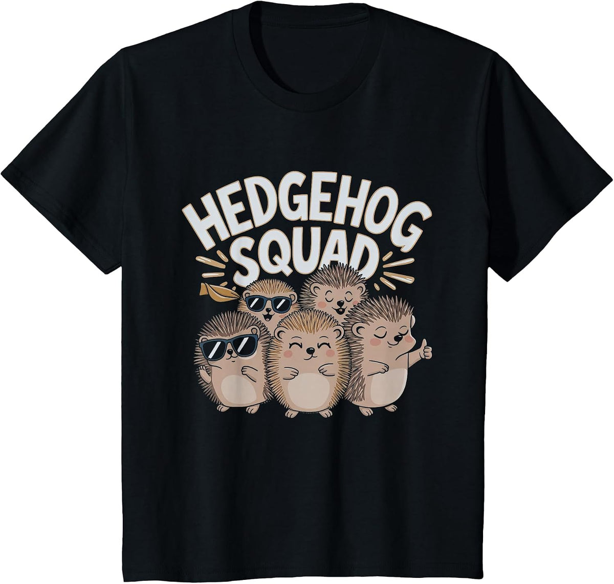 Funny Hedgehog Squad Design T-Shirt - Black