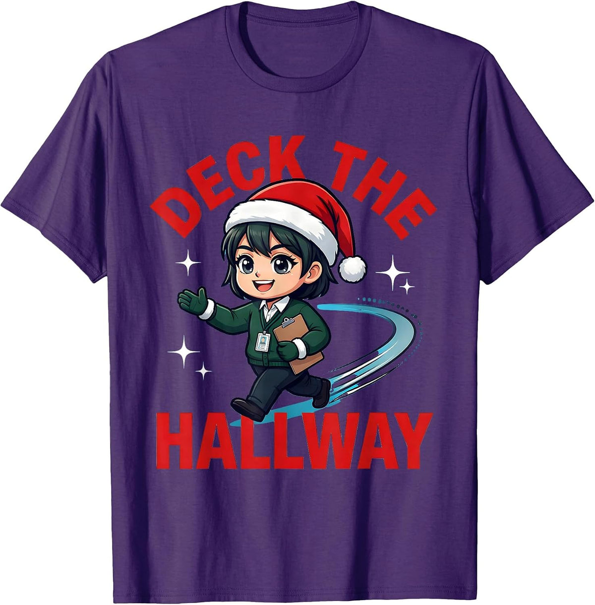 DECK THE HALLWAY Funny Teacher Christmas School Staff T-Shirt - Purple