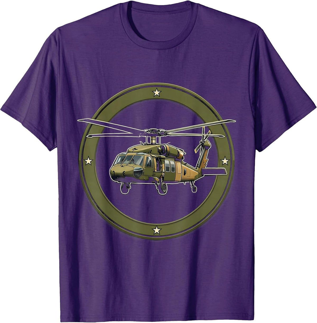 Men's Black Hawk Helicopter Veteran Military Aviation Pride T-Shirt - Purple