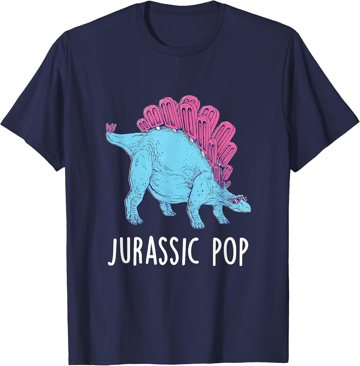 Popsicle Stegosaurus Funny Prehistoric Jurassic Puns T-Shirt - Navy Blue