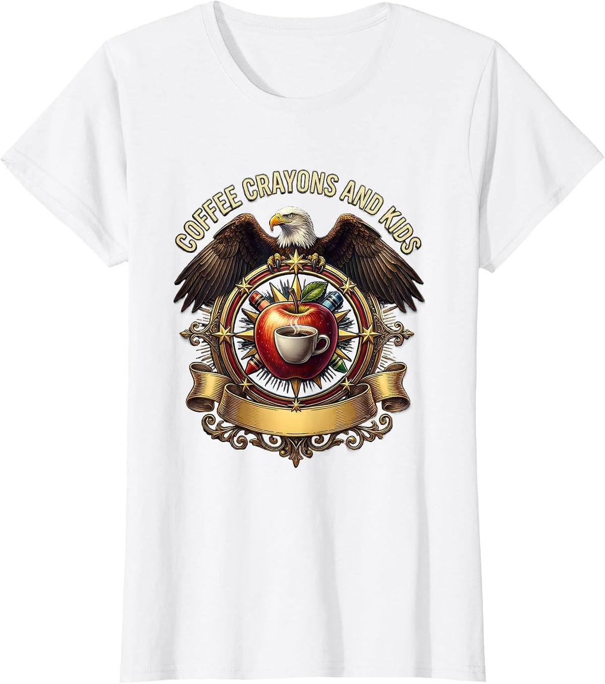 Coffee Crayons And Kids Elementary Teacher Design T-Shirt - White