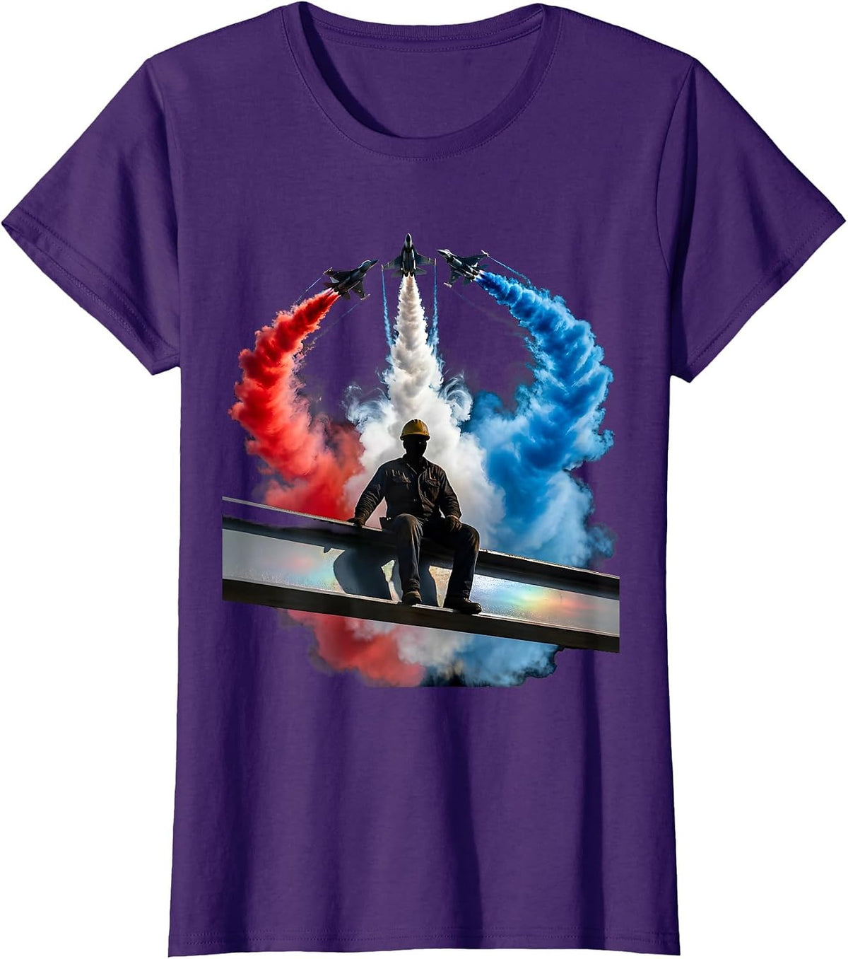 Women's Iron Worker Sunset Steel Beam Construction Art T-Shirt - Purple