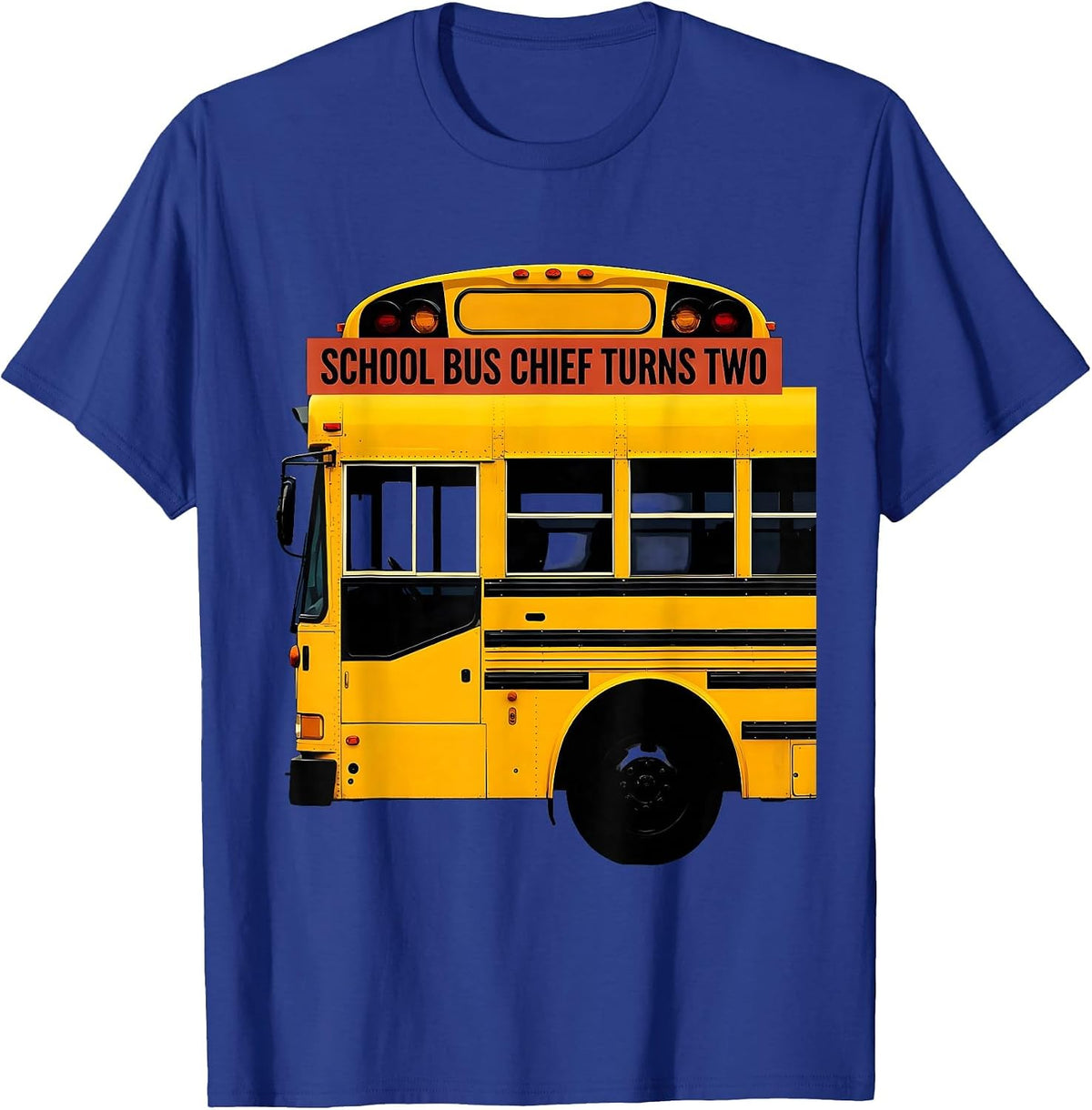 Men's School Bus Chief Turns Two Funny Toddler Birthday Party T-Shirt - Royal Blue
