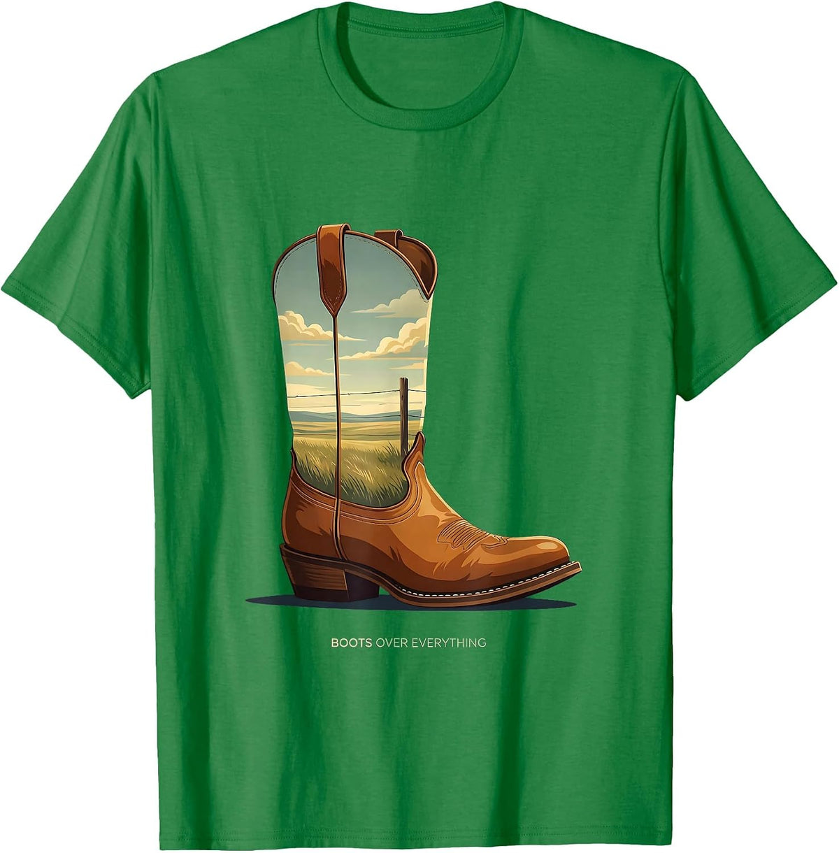 Men's Boots Over Everything Western Statement Design T-Shirt - Kelly Green