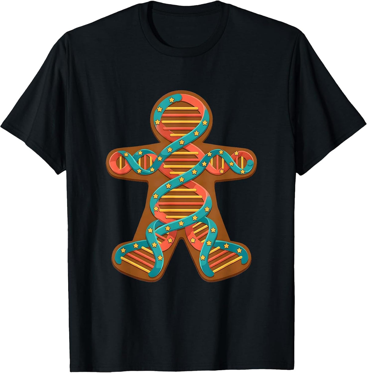 Men's DNA Double Helix Gingerbread Person Science Teacher T-Shirt - Black