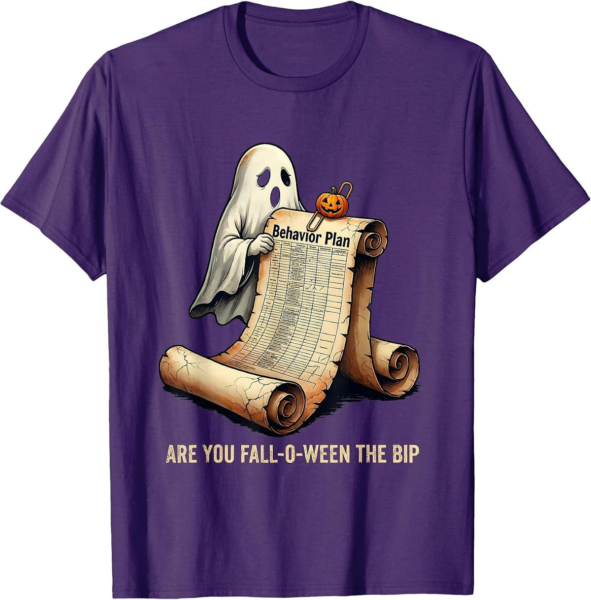 Men's Are You Fall-O-Ween The BIP Distressed Ghost Teacher T-Shirt - Purple