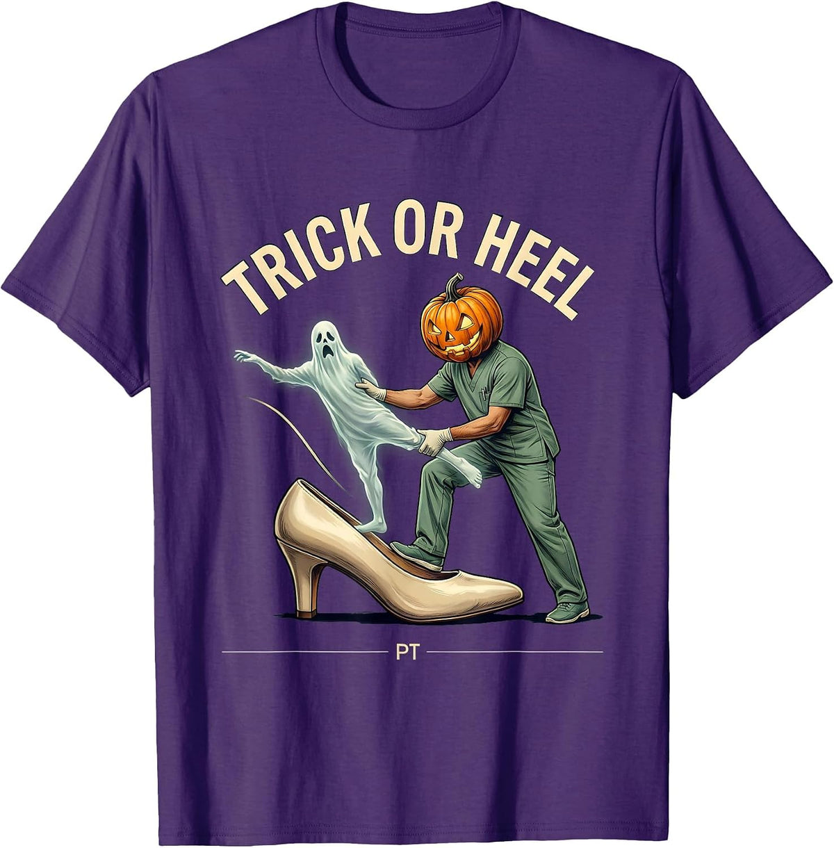 Men's Trick Or Heel PT Physical Therapy Halloween Ghost Therapist T-Shirt - Purple