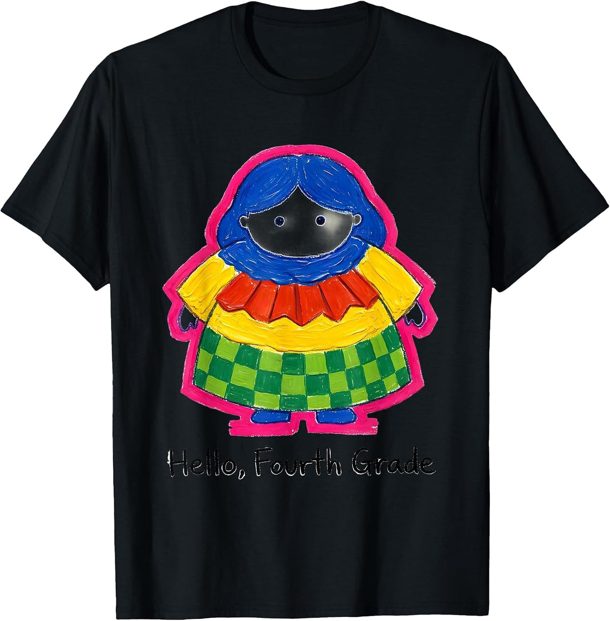 Men's Hello, Fourth Grade Cute Dumpling Girl Back to School T-Shirt - Black
