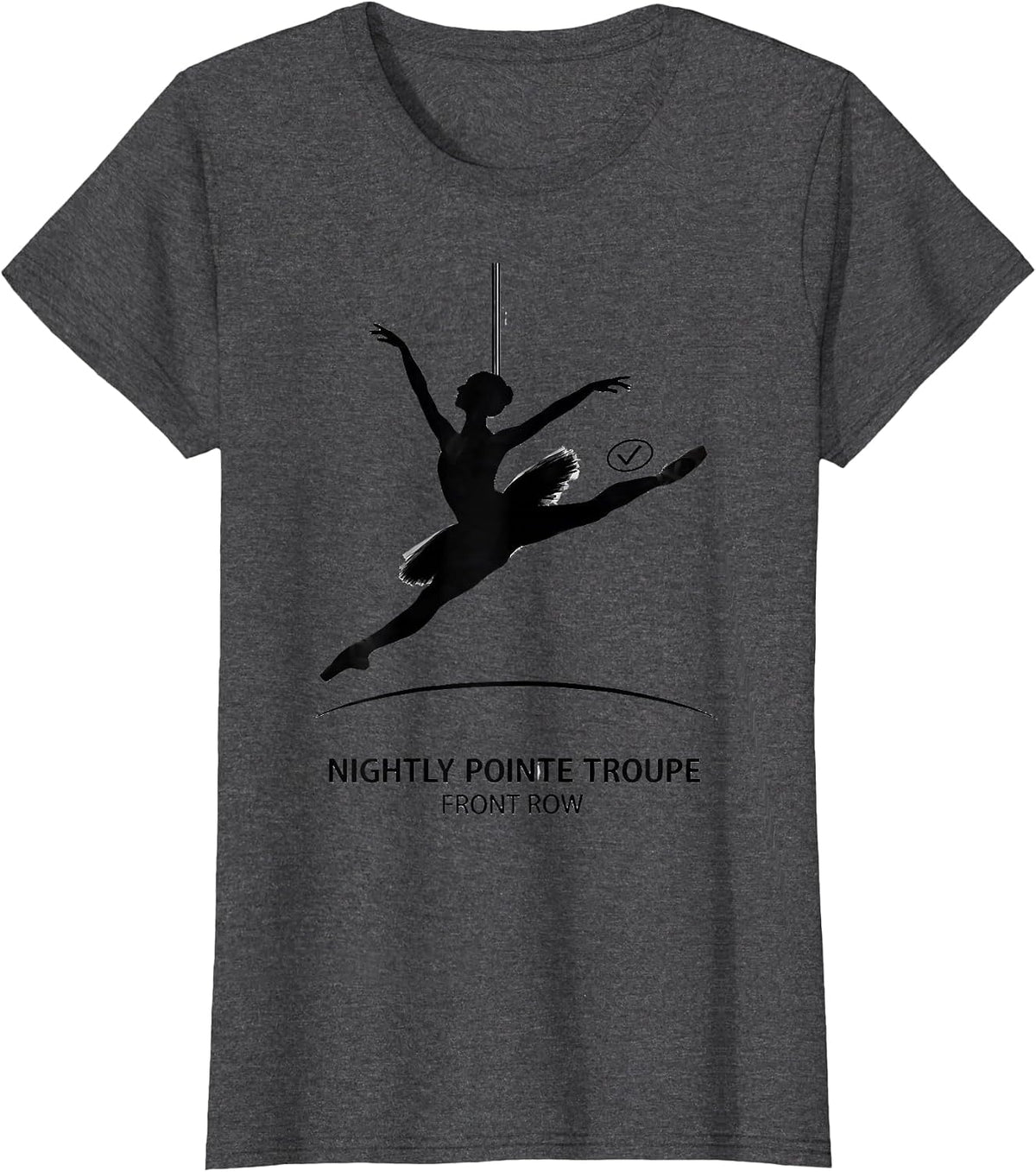 Women's Nightly Pointe Troupe Front Row Skeleton Ballerina Halloween T-Shirt - Dark Heather Grey