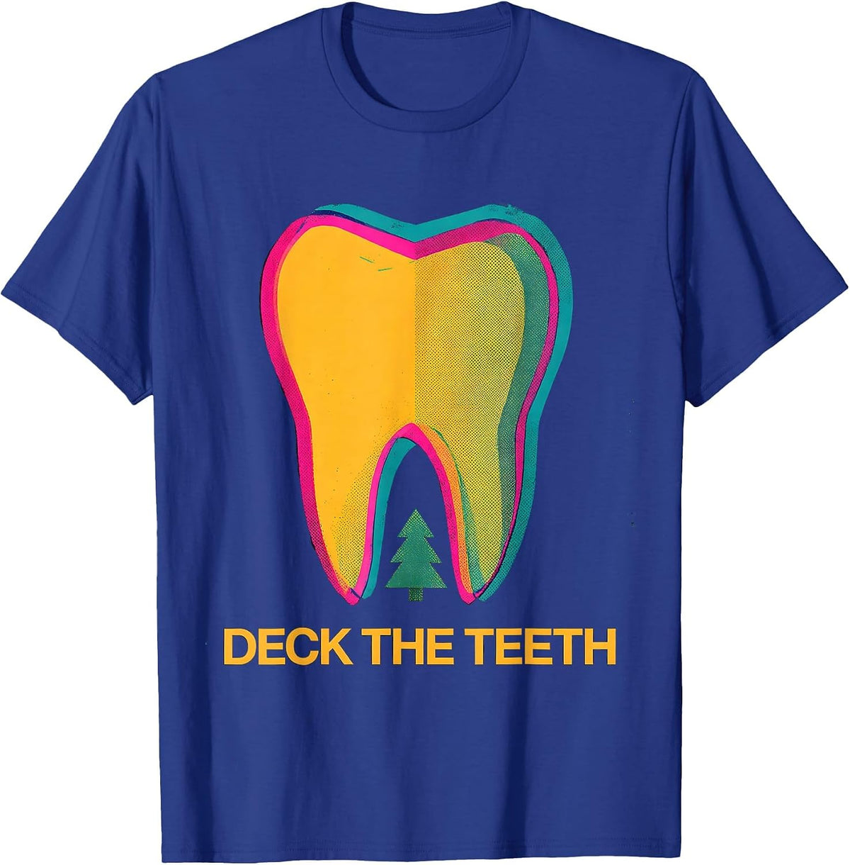 Men's Deck the Teeth Risograph Dental Christmas Humor T-Shirt - Royal Blue