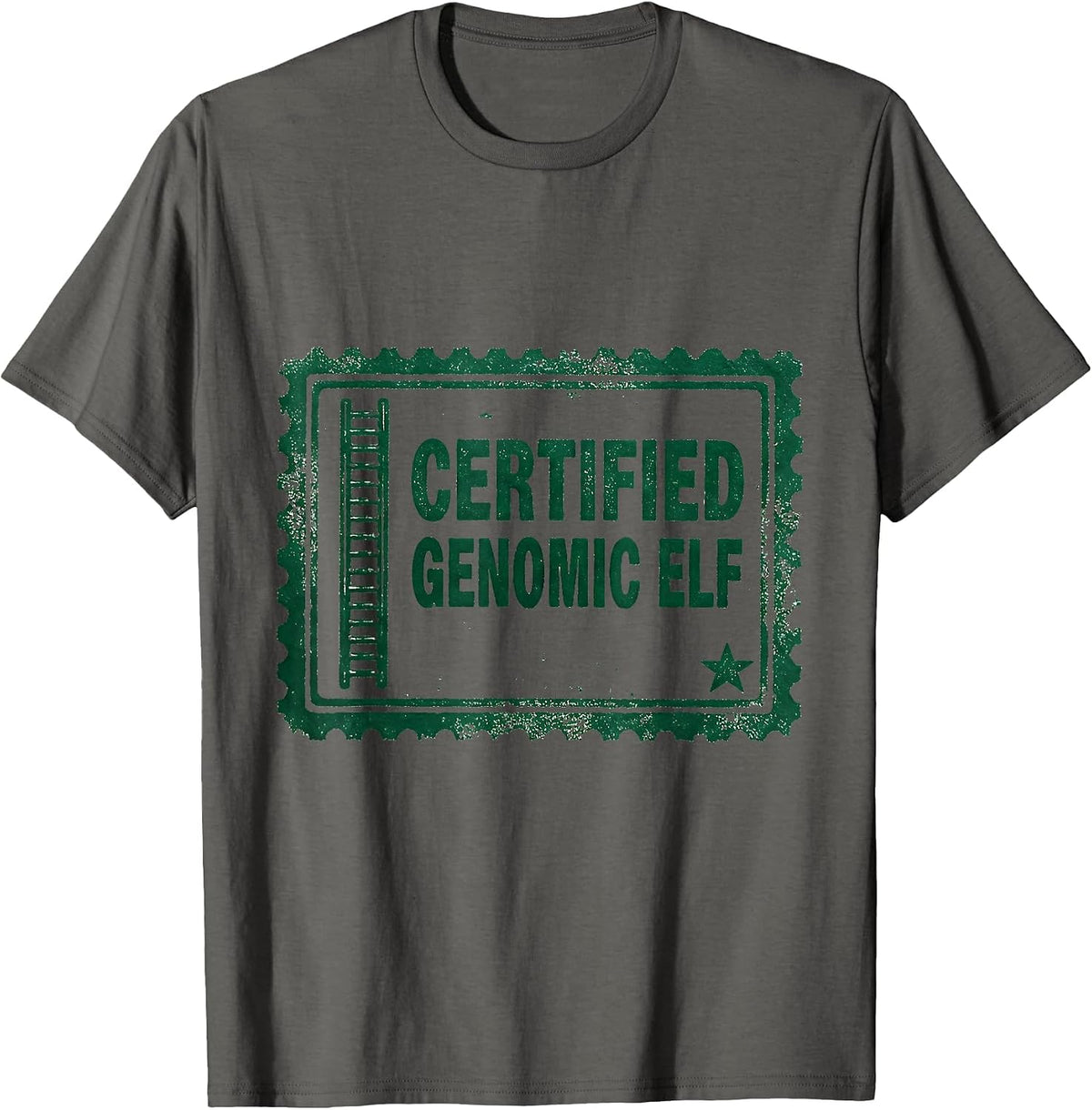 Certified Genomic Elf Rubber Stamp Science Teacher DNA Helix T-Shirt - Asphalt Grey
