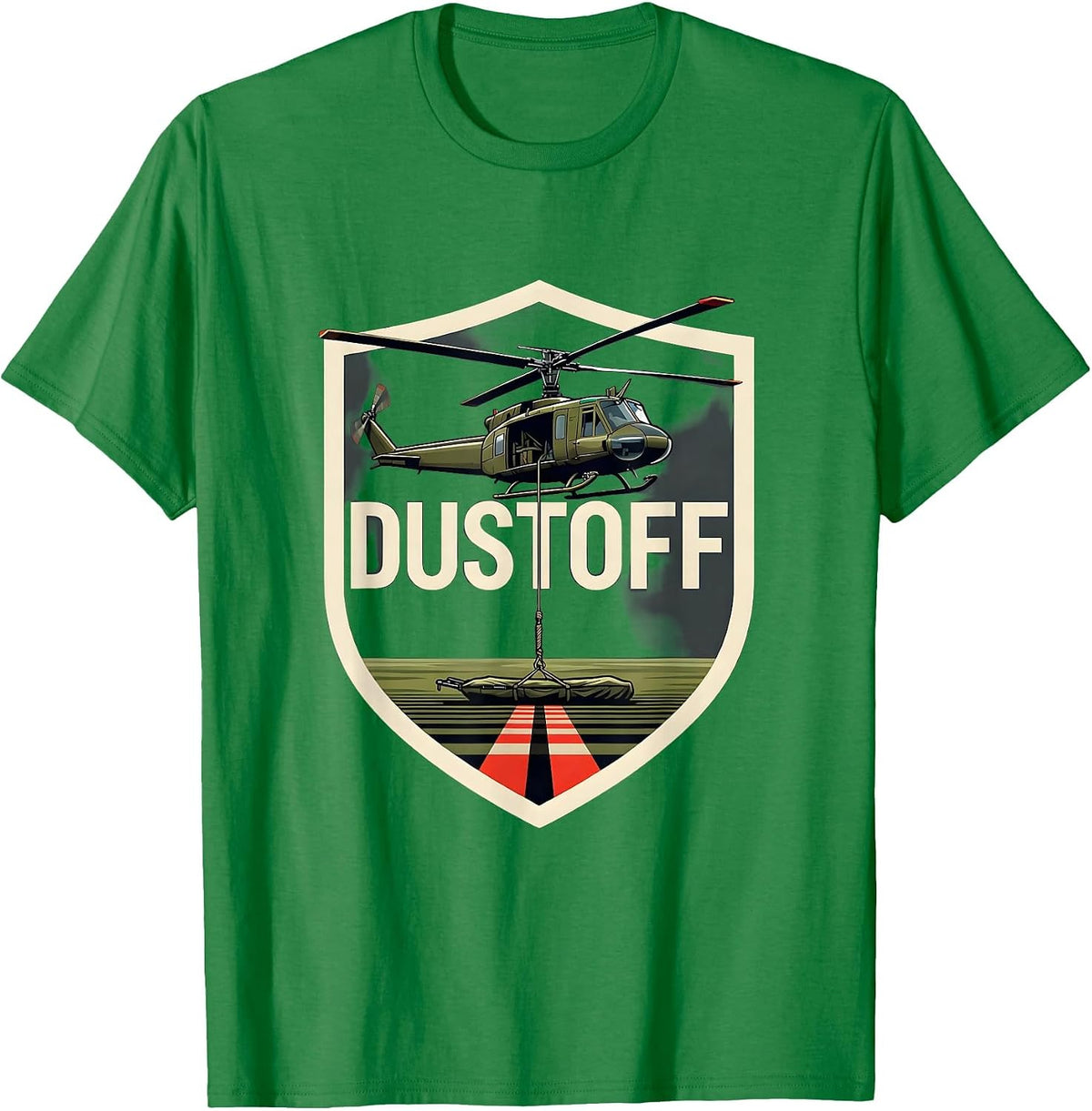 Men's Dustoff UH-1 Huey Veteran Military Helicopter Pilot Tribute T-Shirt - Kelly Green