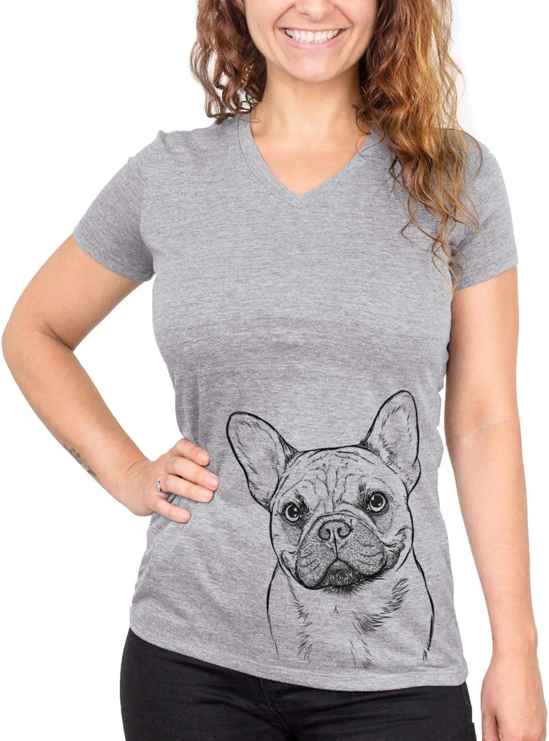 Bare Chew Chew the French Bulldog Dog Triblend T-Shirt - Grey V-neck