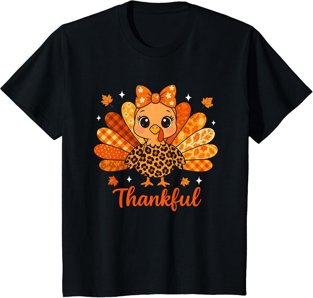 Turkey Leopard Thankful Coquette Bow Thanksgiving Fall Y'all T-Shirt - Black