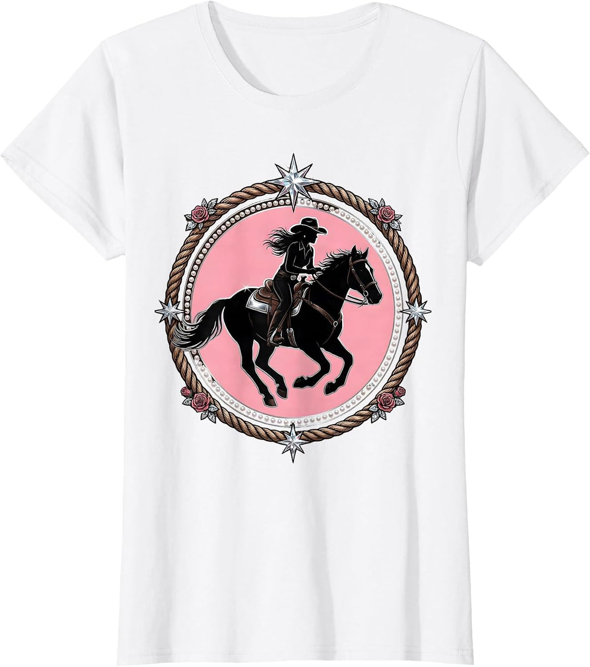 Horseback Rider Galloping Through Dust Western Art T-Shirt - White