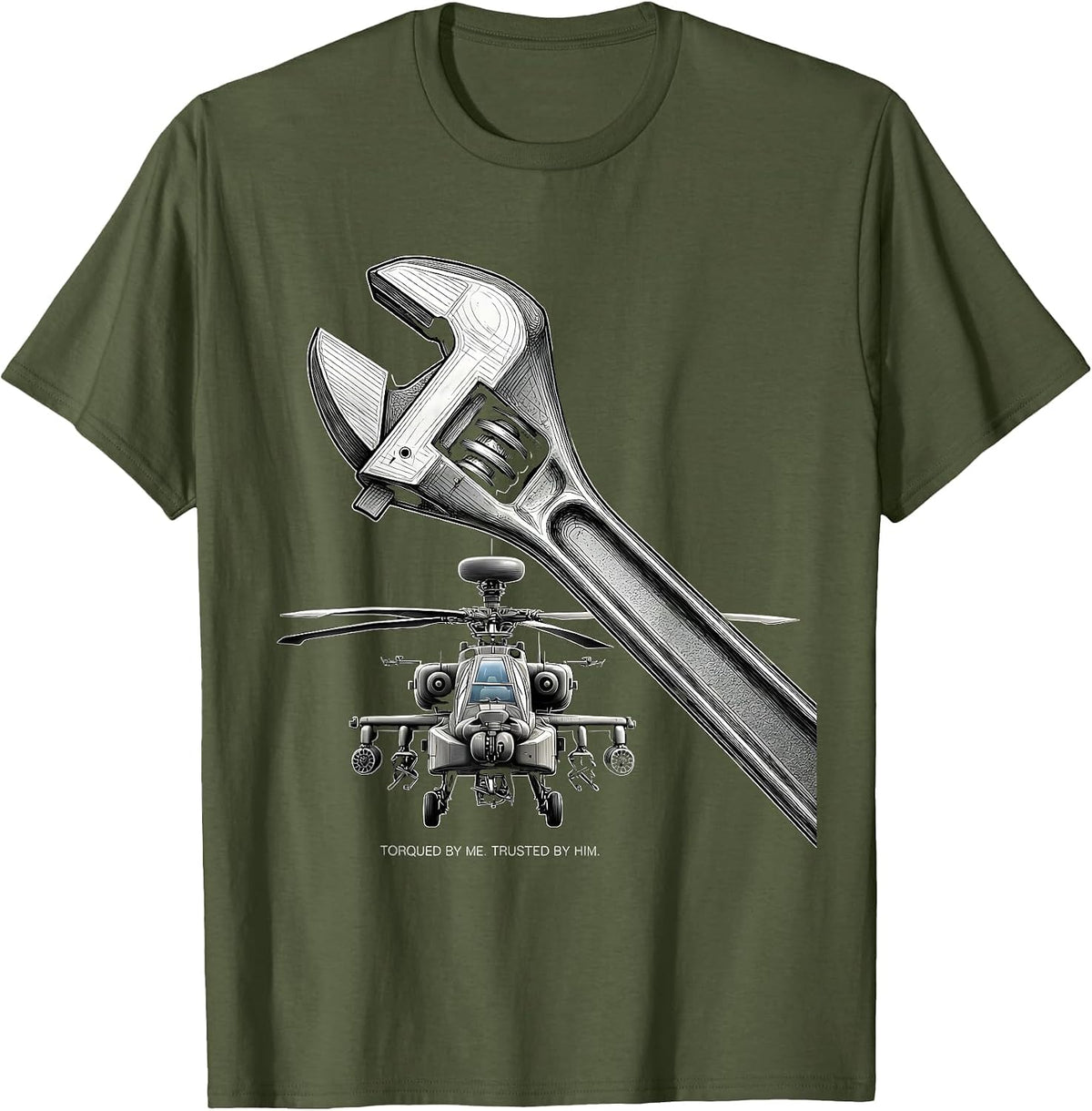 Men's Torqued By Me Trusted By Him Military Helicopter Veteran T-Shirt - Olive Green