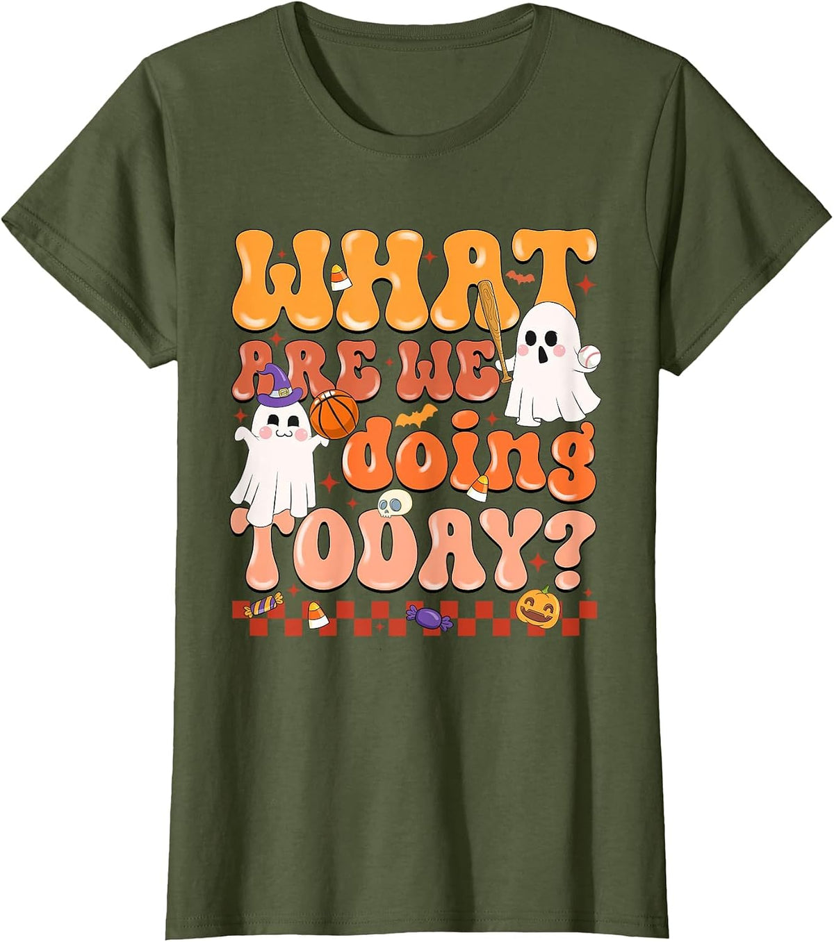 What are We Doing Today Halloween PE Spooky Teacher T-Shirt - Olive Green