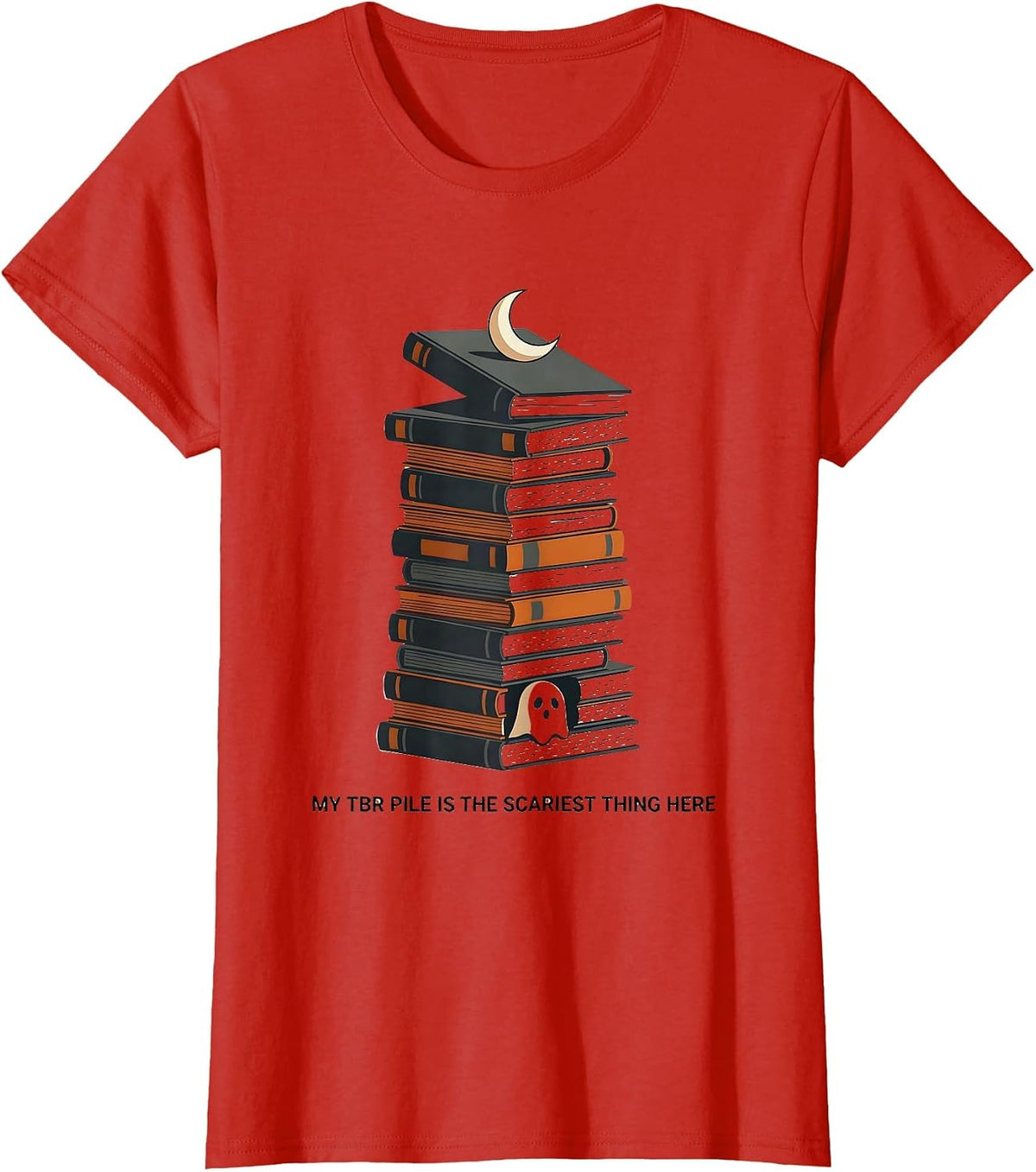 My TBR Pile Is the Scariest Thing Here Cute Ghost Bookworm T-Shirt - Red