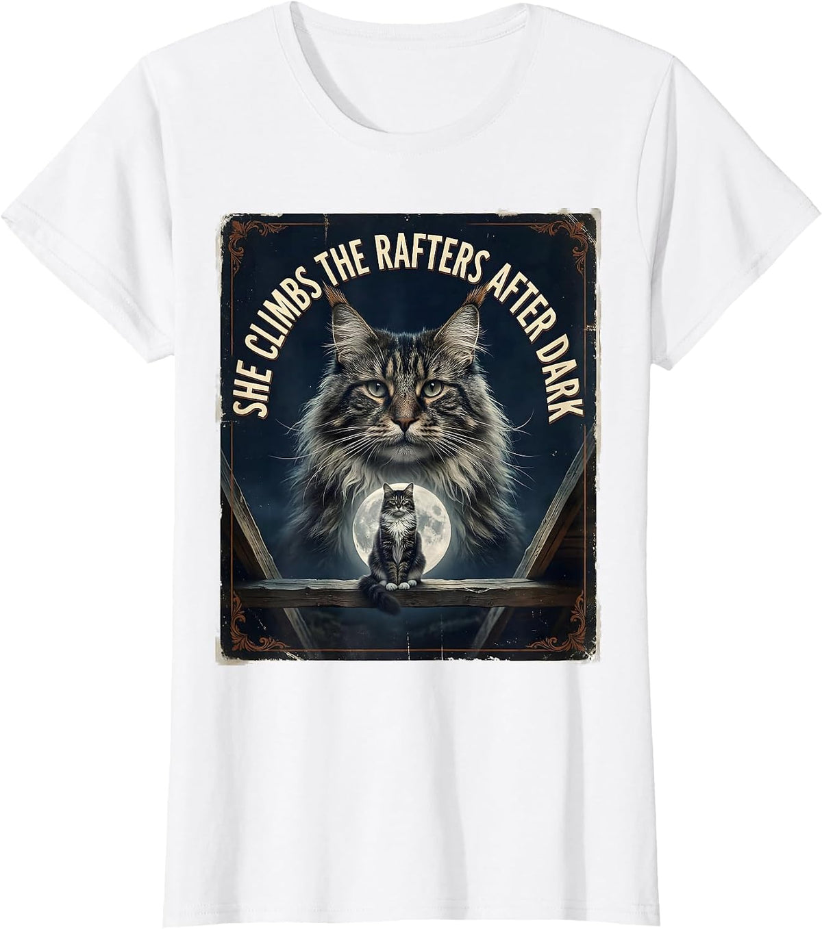 She Climbs The Rafters After Dark Vintage Norwegian Forest T-Shirt - White