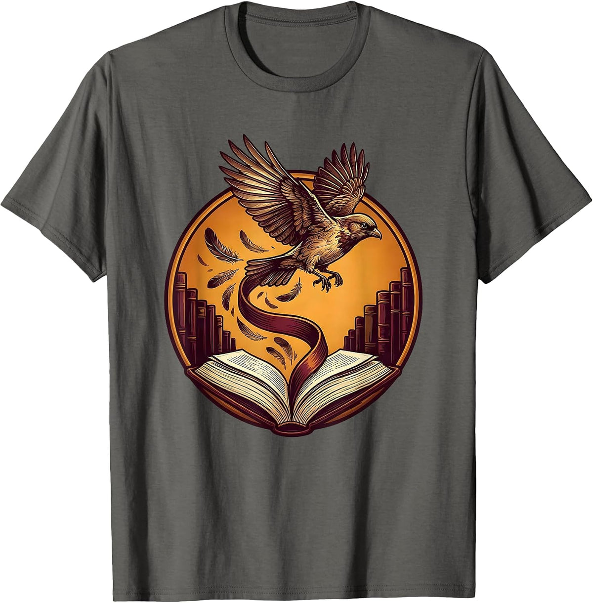 Men's Reading Teacher Bookmark Bird Soaring Illustration T-Shirt - Asphalt Grey
