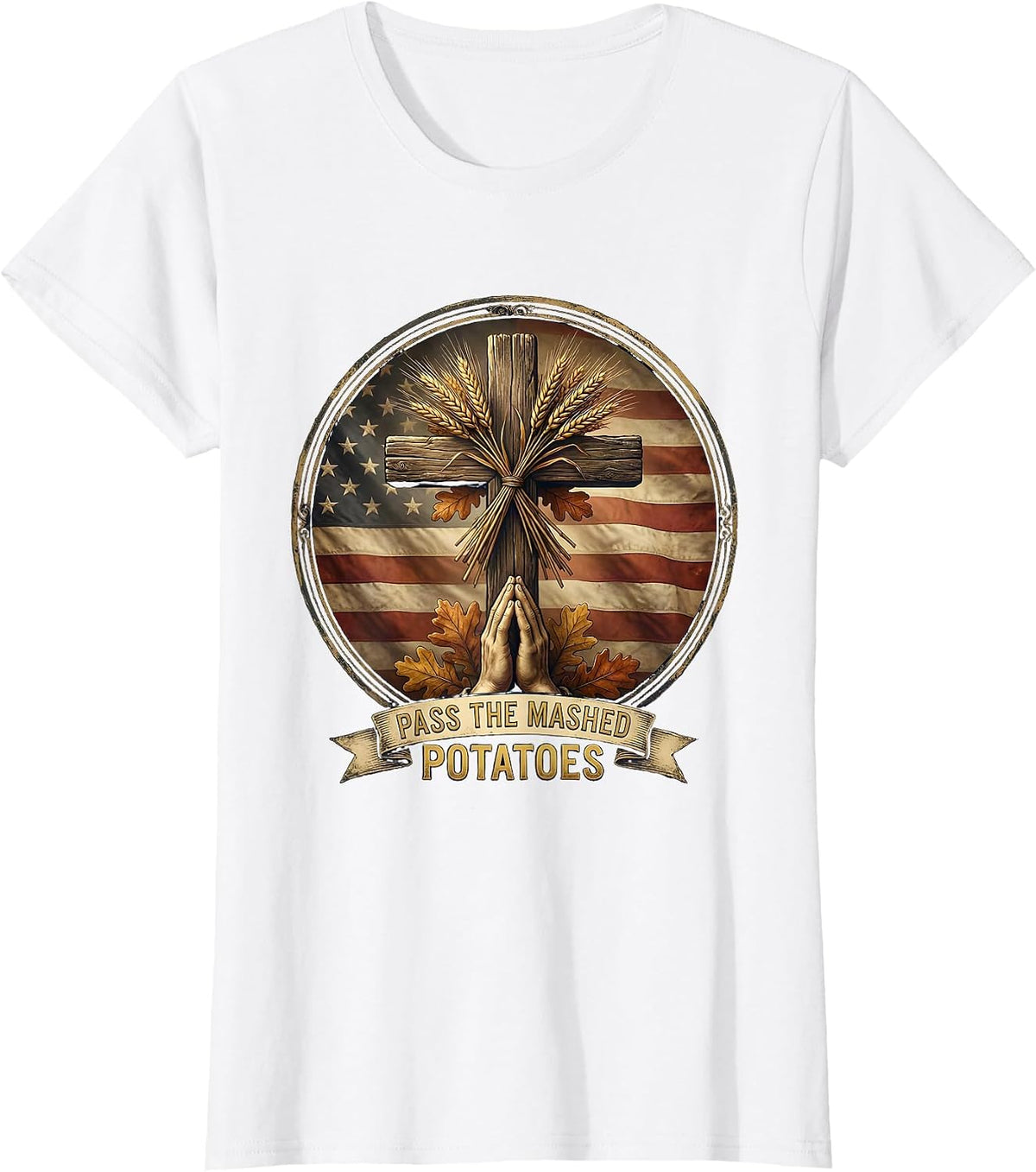Women's Pass the Mashed Potatoes Thanksgiving Design T-Shirt - White