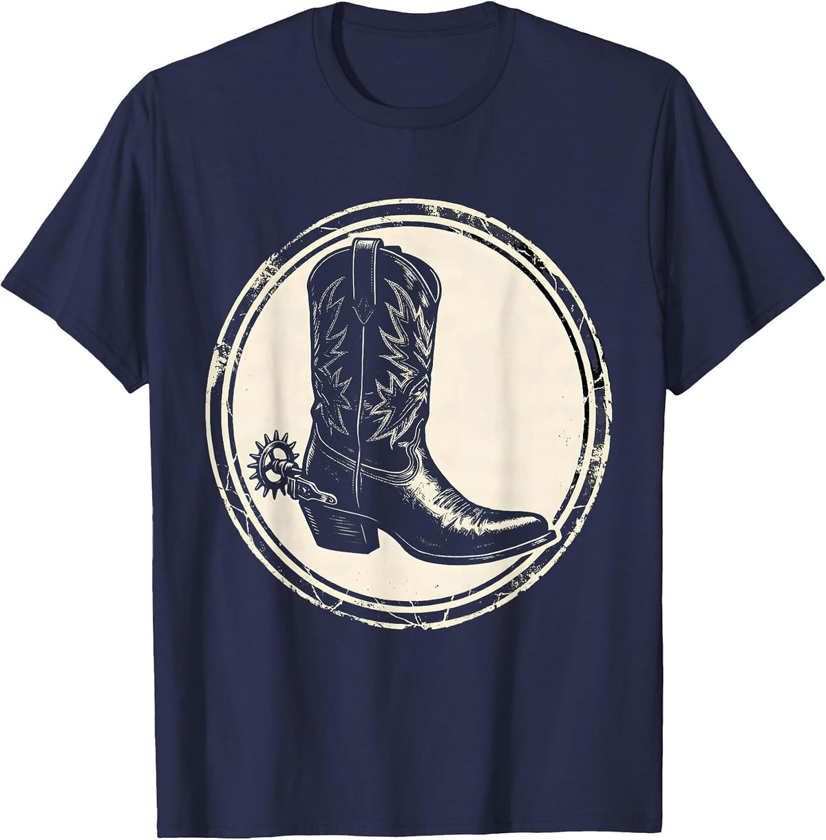Cowboy Boots Spurs and Roses Western Graphic T-Shirt - Navy Blue