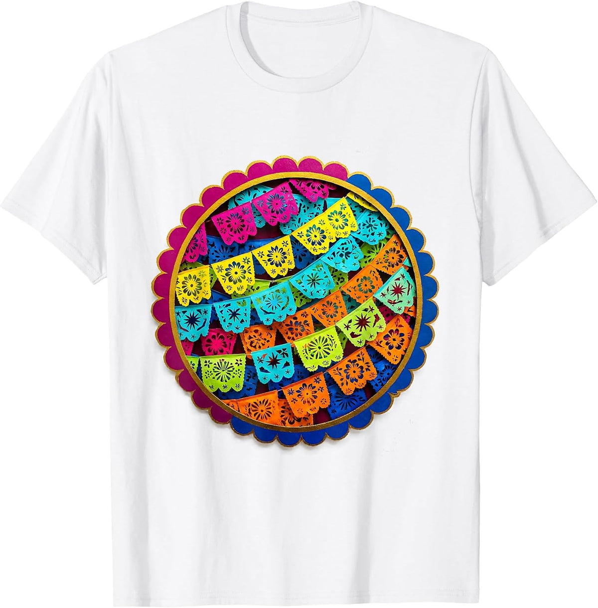 Kids Mexico Colorful Papel Picado Banner Design T-Shirt - White