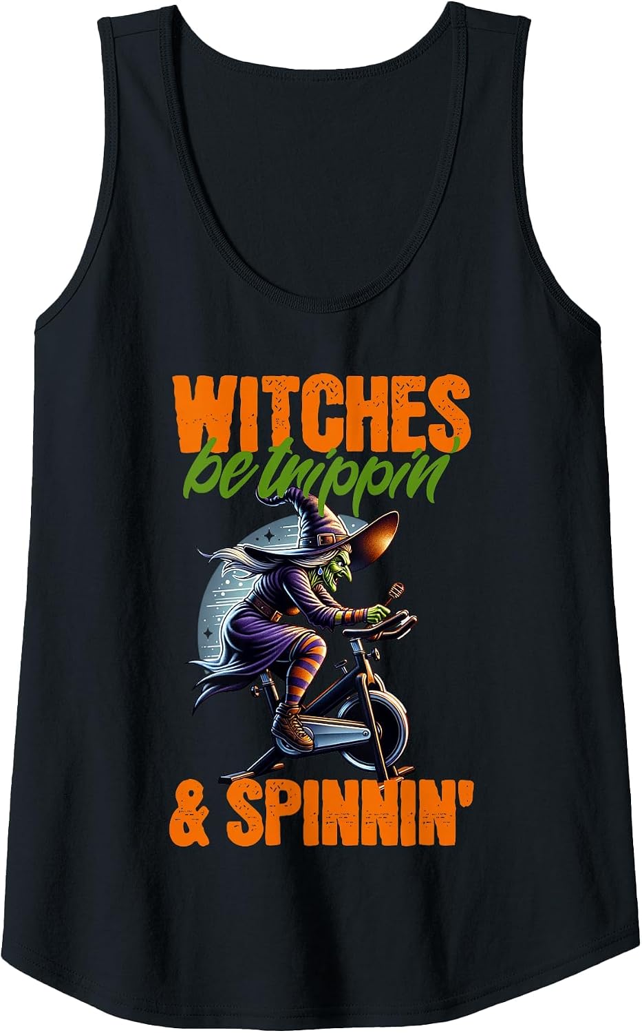 Witches Be Trippin' & Spinnin' Halloween Spin Class Tank Top - Black