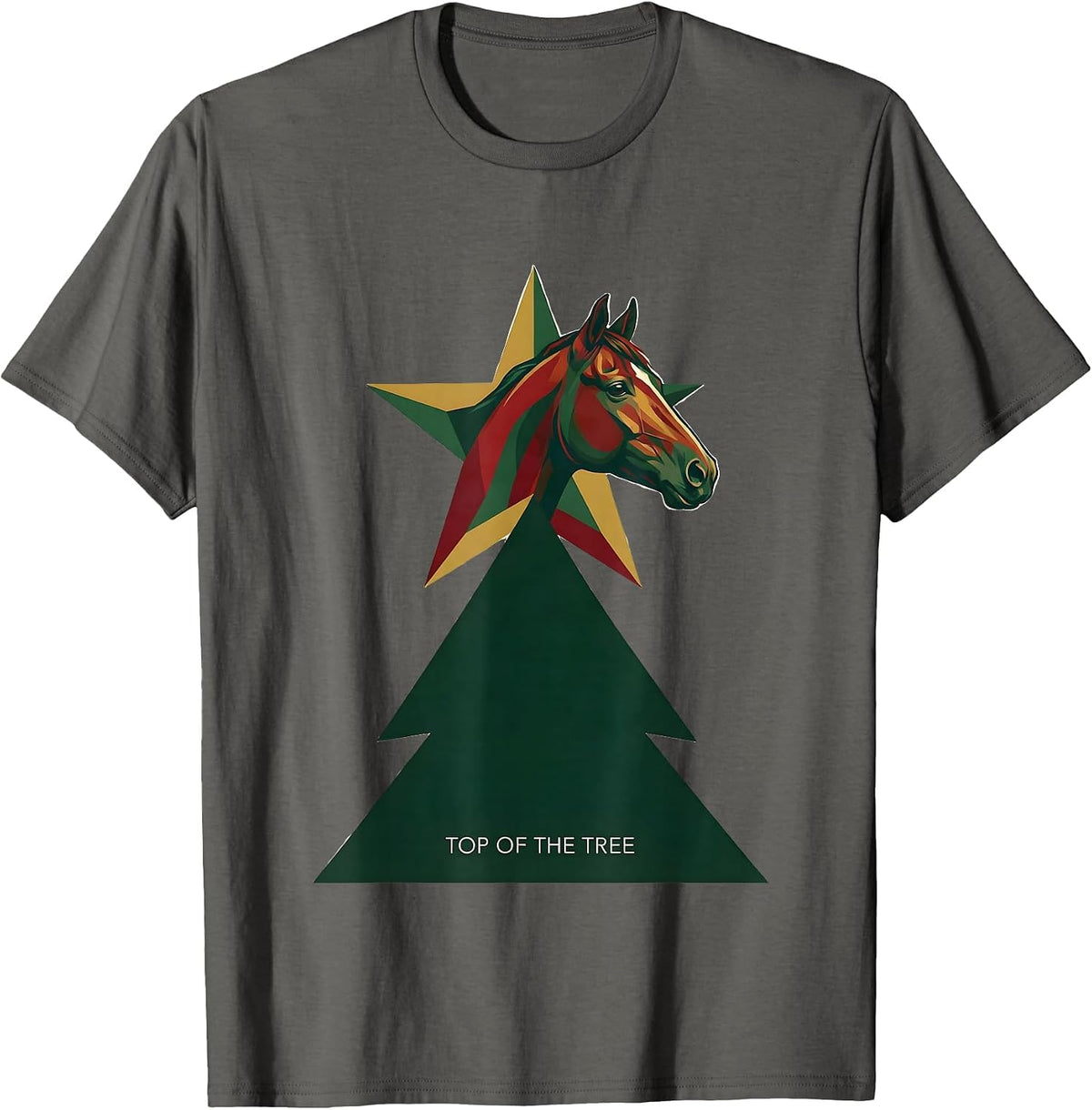 Top Of The Tree Horse Lover Christmas Pajama Humor T-Shirt - Asphalt Grey