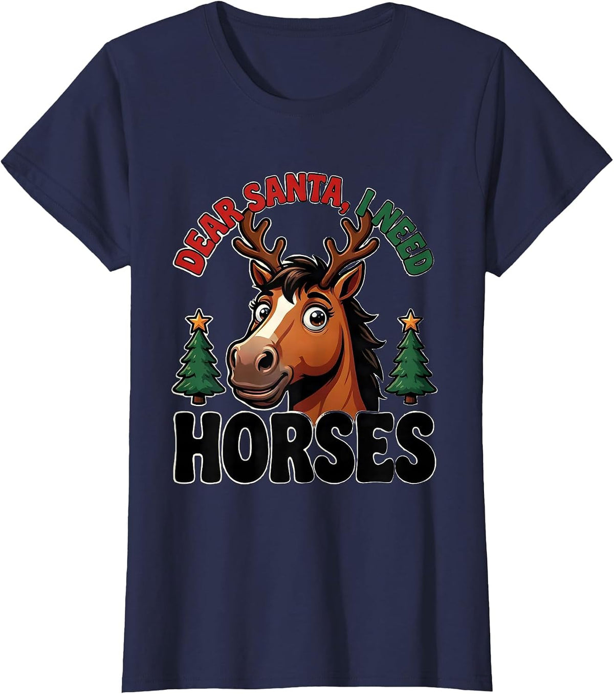 Women's Dear Santa I Need Horses Cute Horse Lover Christmas Pajama T-Shirt - Navy Blue