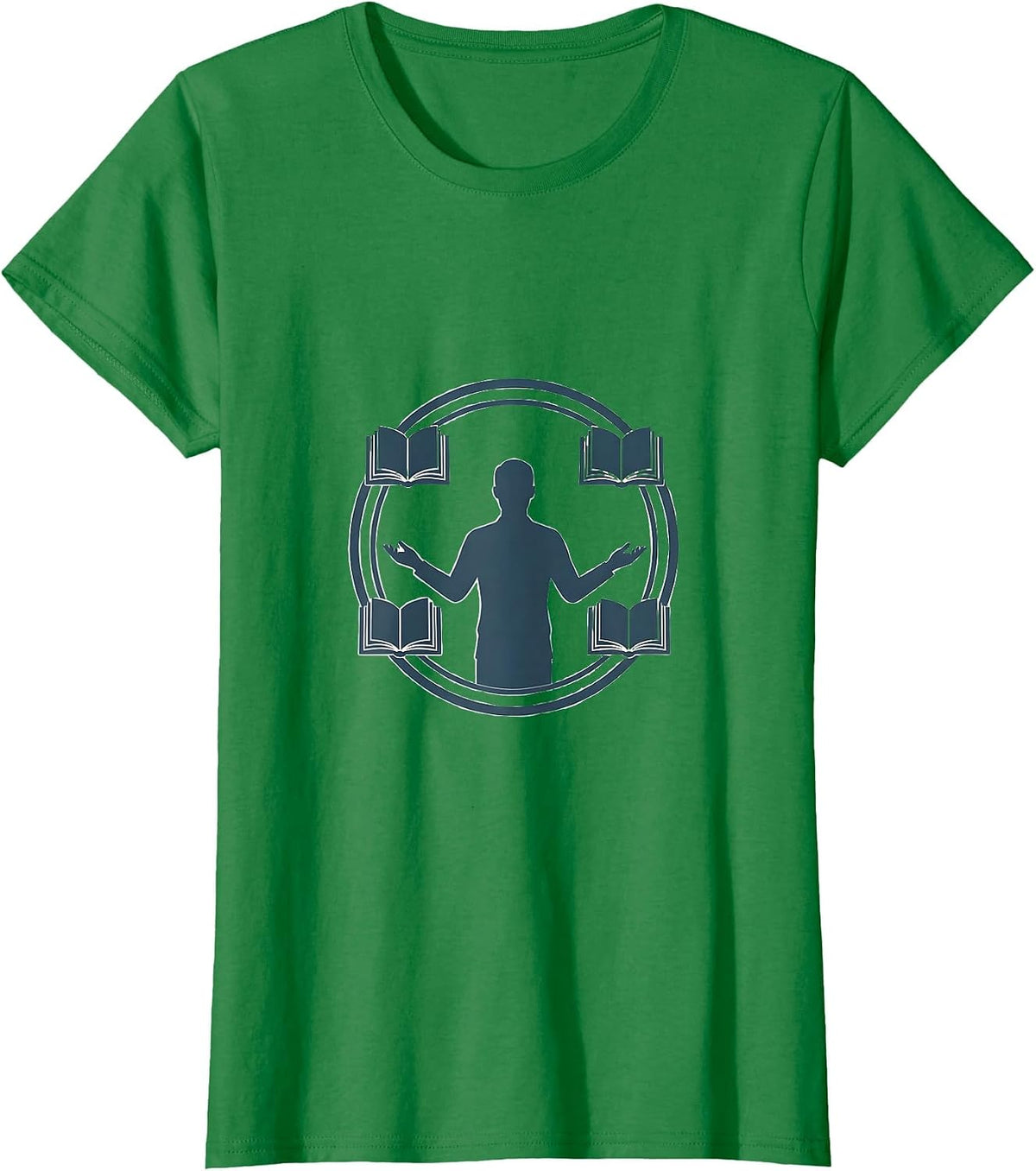 Reading Teacher Surrounded by Floating Open Books T-Shirt - Kelly Green