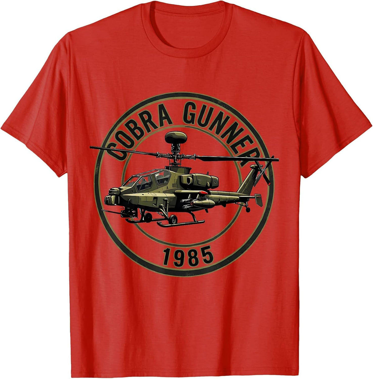 Men's Cobra Gunner 1985 Military Helicopter Pilot Veteran Pride T-Shirt - Red