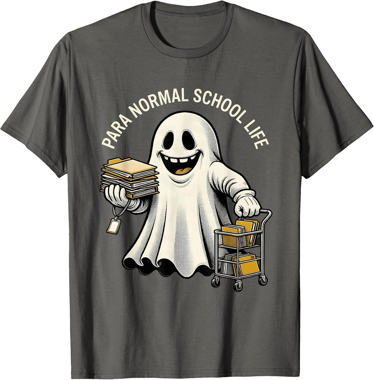 Men's Para Normal School Life Retro Cartoon Ghost Paraeducator T-Shirt - Asphalt Grey