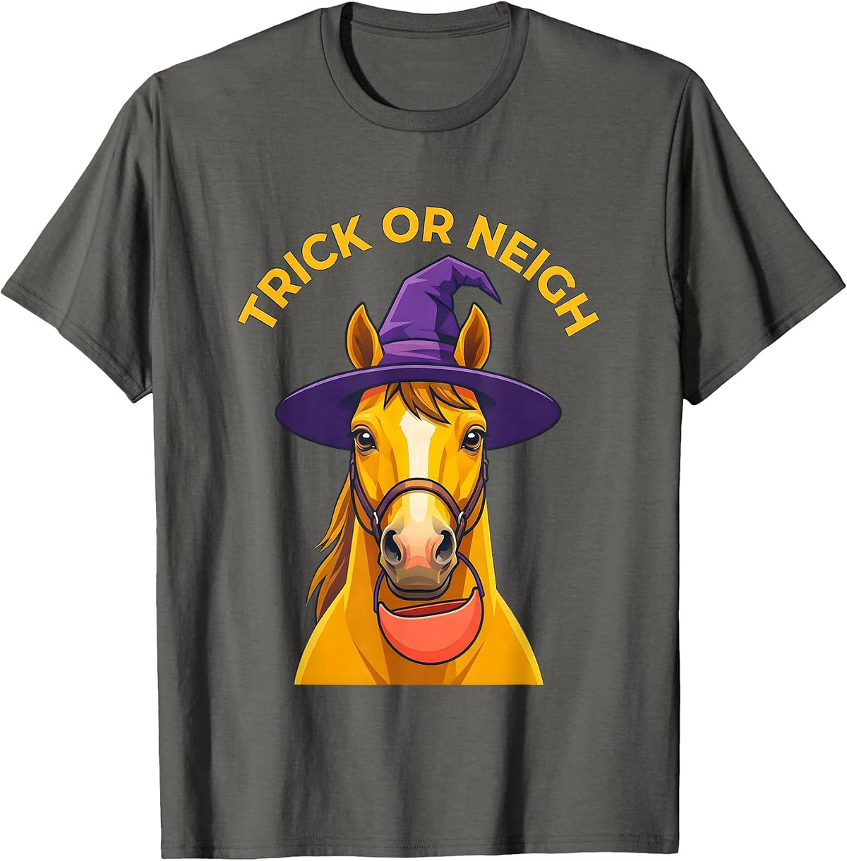 Men's Trick Or Neigh Flat Vector Halloween Horse Lover Humor T-Shirt - Asphalt Grey