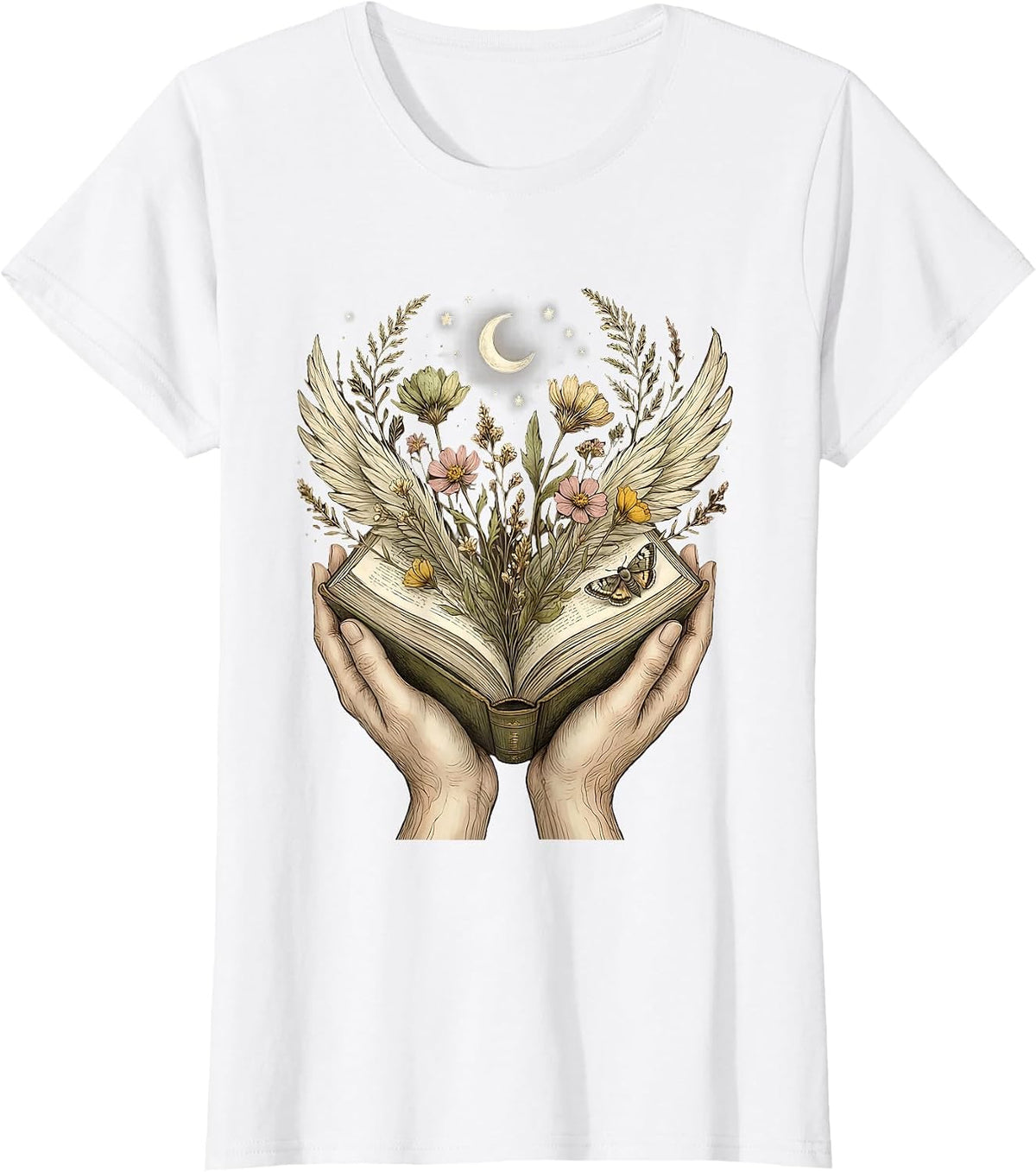 Reading Teacher Hands Cradling Open Book Illustration T-Shirt - White