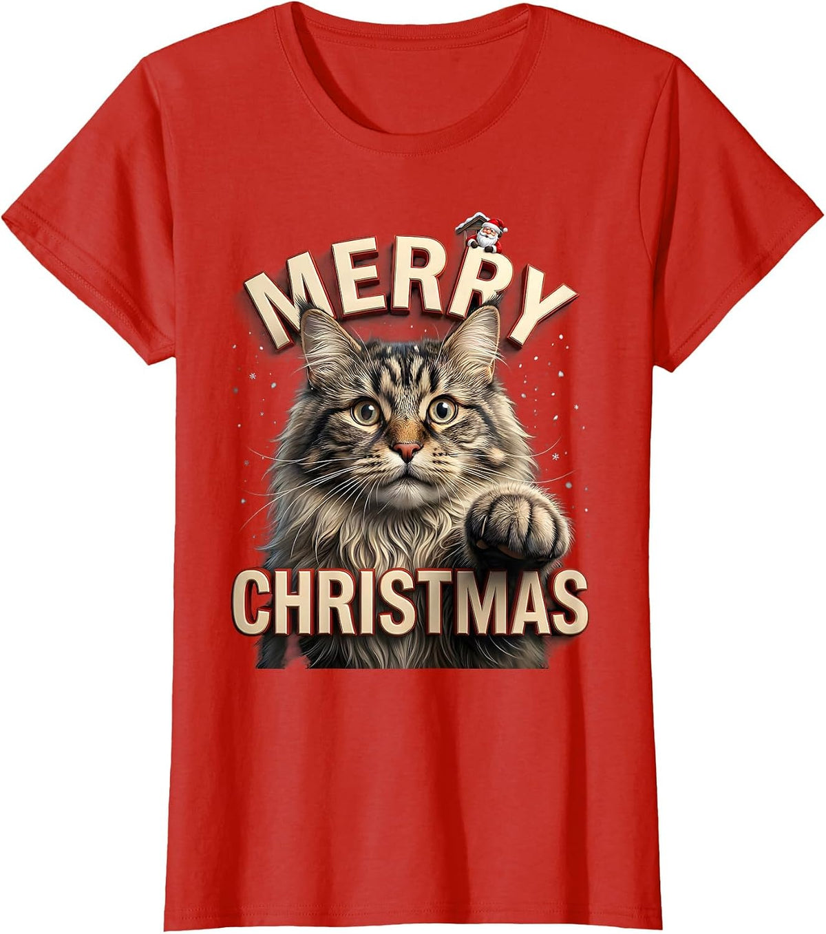 Merry Christmas Funny Cat Selfie With Santa Claus Christmas T-Shirt - Red
